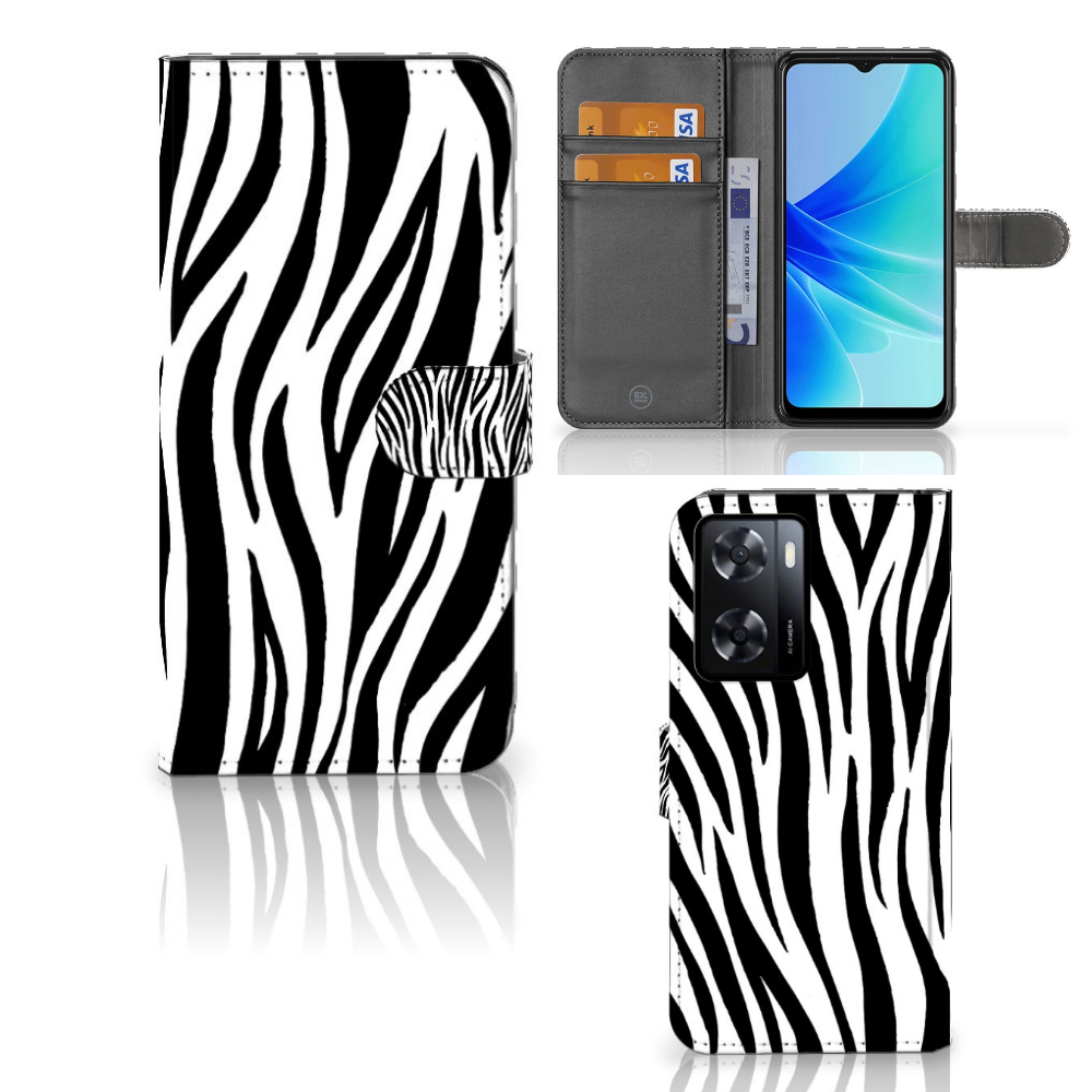 PPO A57 | A57s | A77 4G Telefoonhoesje met Pasjes Zebra met zebraprint en ruimte voor 3 pasjes 🦓.