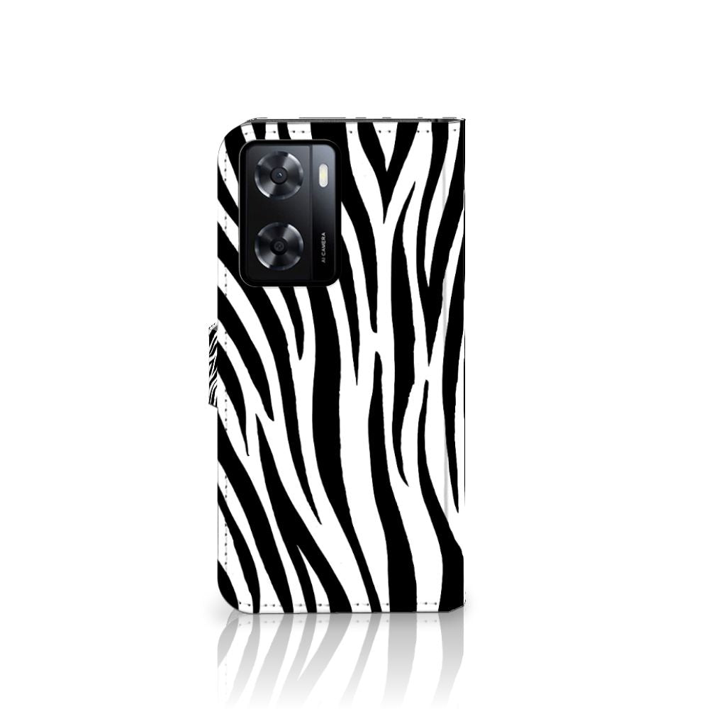 PPO A57 | A57s | A77 4G Telefoonhoesje met Pasjes Zebra met opvallende zebraprint voor stijl en bescherming.