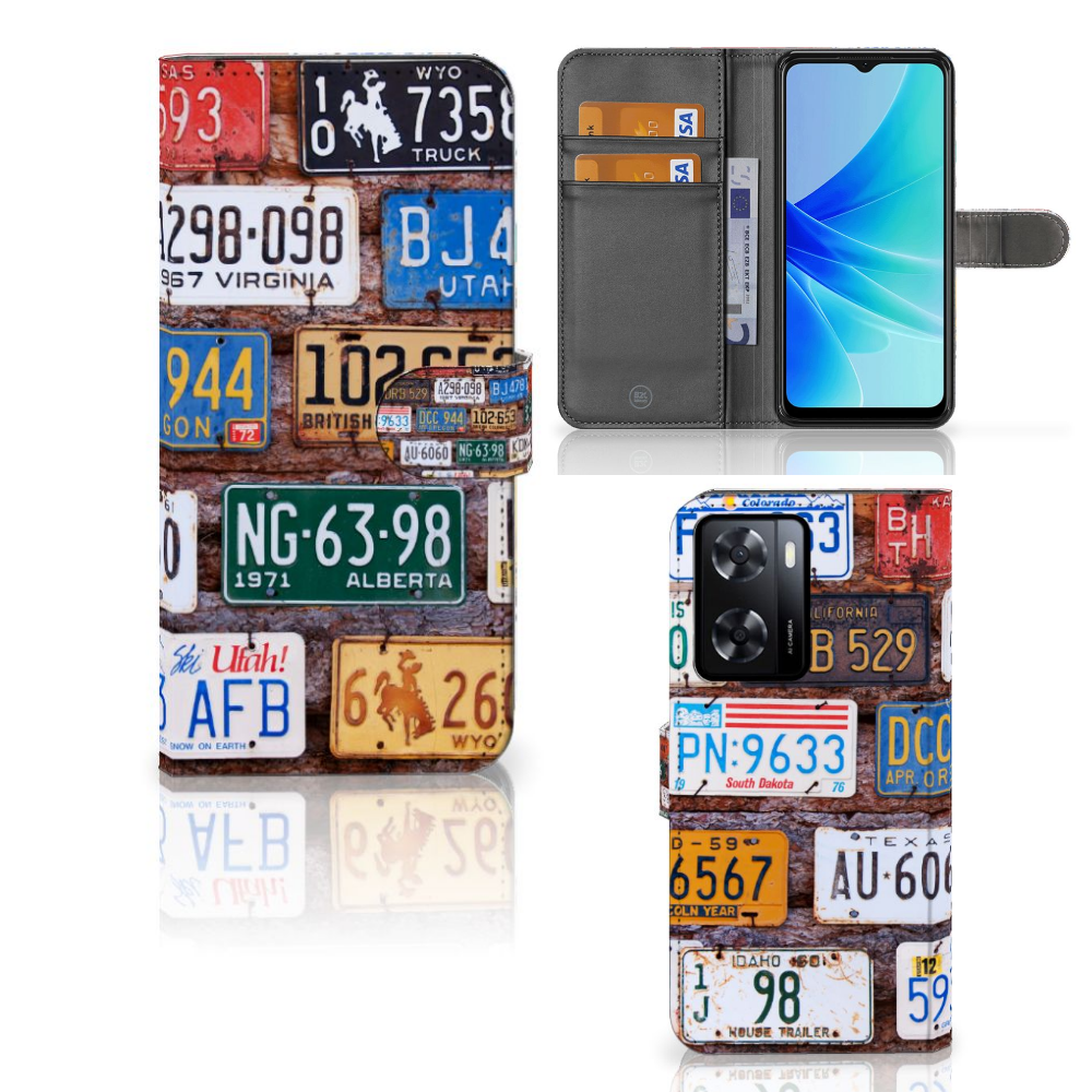 PPO A57 A57s A77 4G Telefoonhoesje met foto Kentekenplaten collage design voorkant