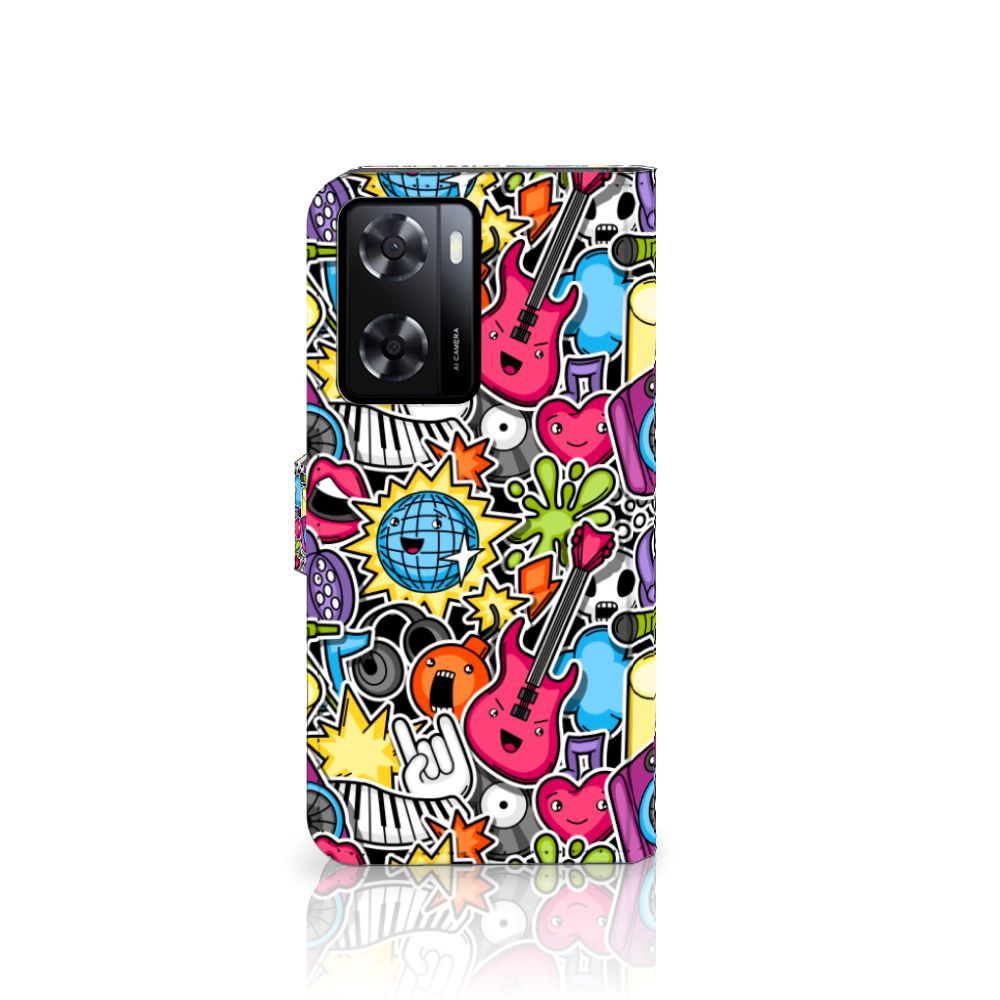 PPO A57 | A57s | A77 4G Wallet Case met Pasjes Punk Rock design punkrock aanzicht