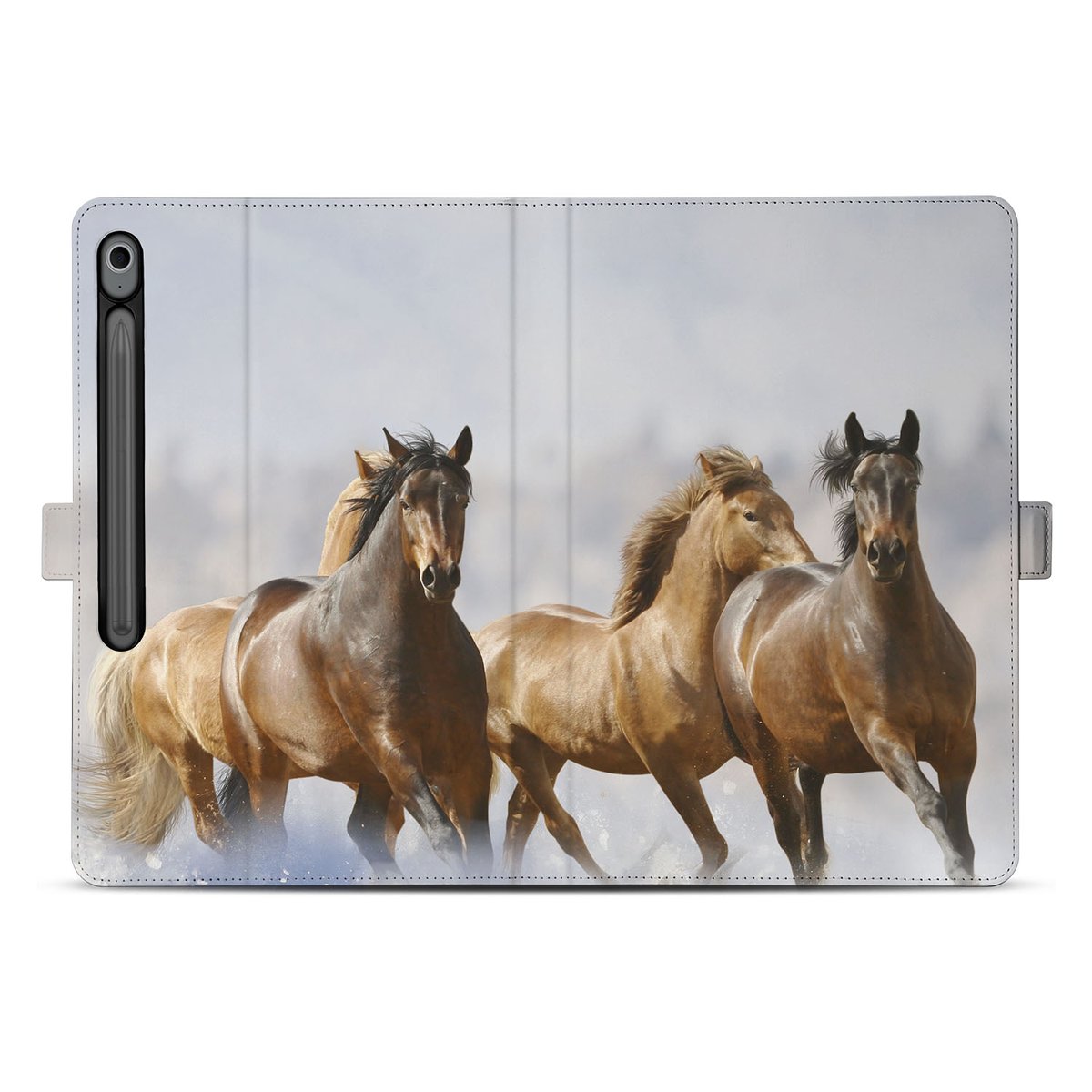 Paarden Book Case Hoesje met Standaard Samsung Galaxy Tab S10 FE Plus paarden design vooraanzicht