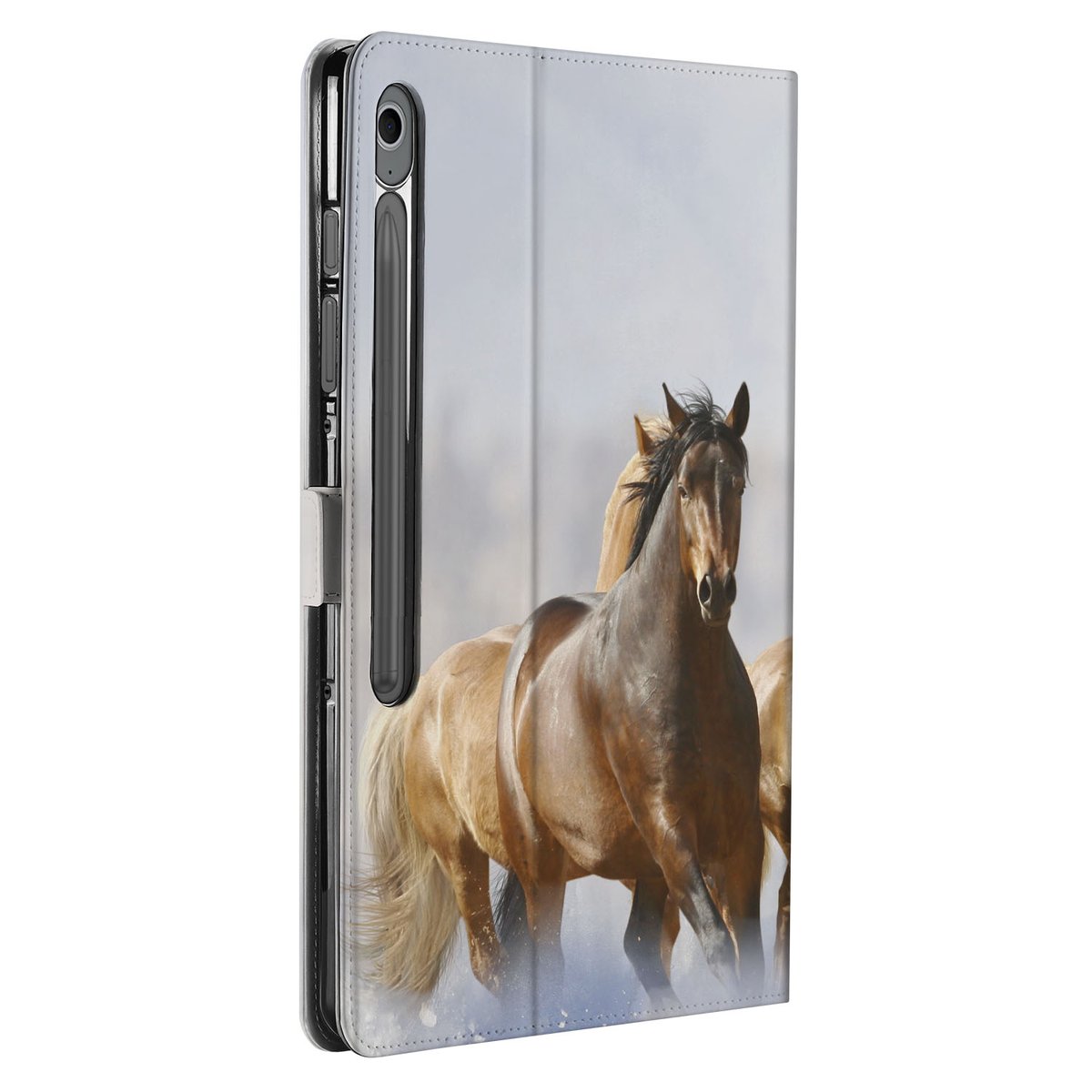 Paarden Book Case Hoesje met Standaard Samsung Galaxy Tab S10 FE Plus paarden design aanzicht