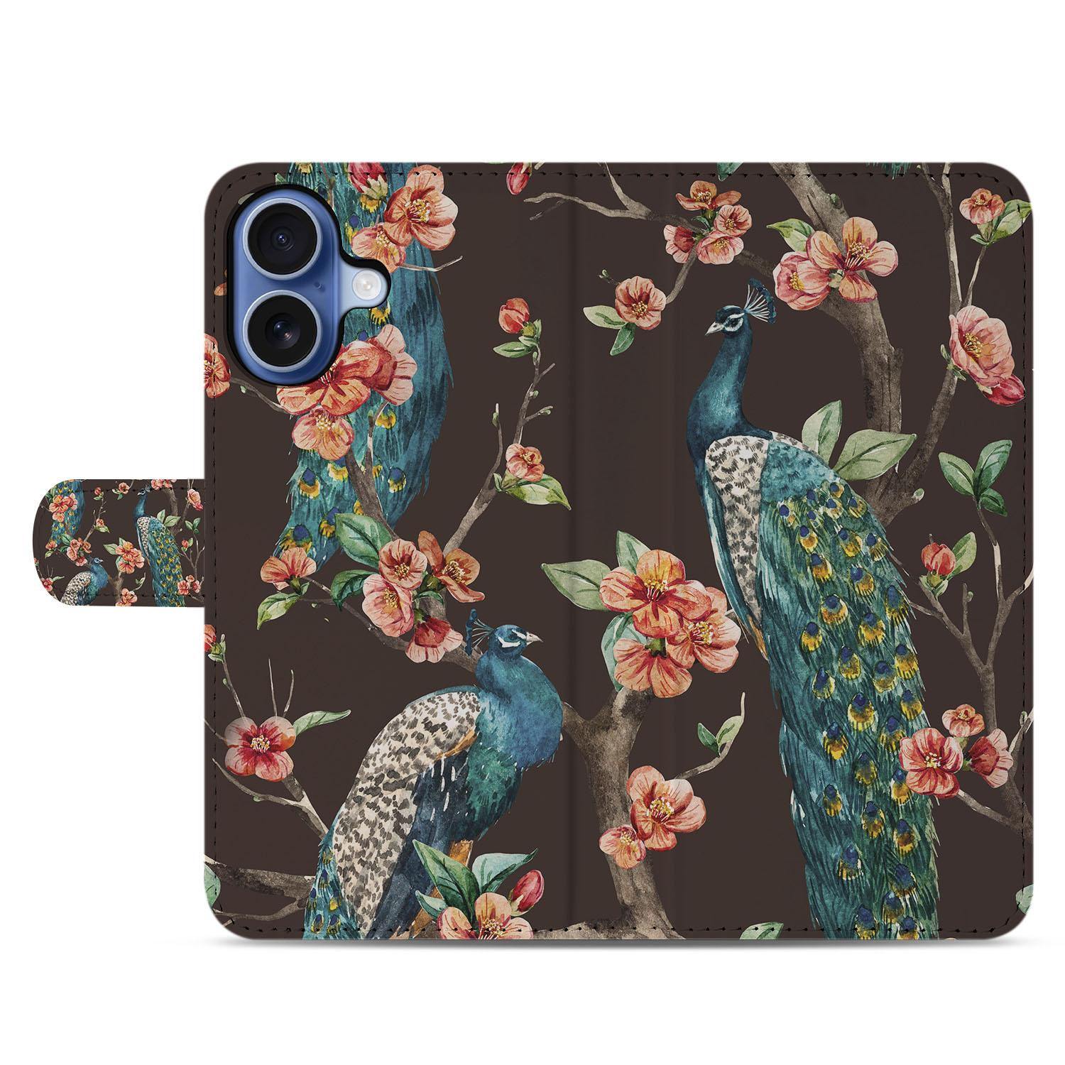 Pauw Met Bloemen Hoesje Voor iPhone 17 Bookcase Hoesje bloemen design voorkant