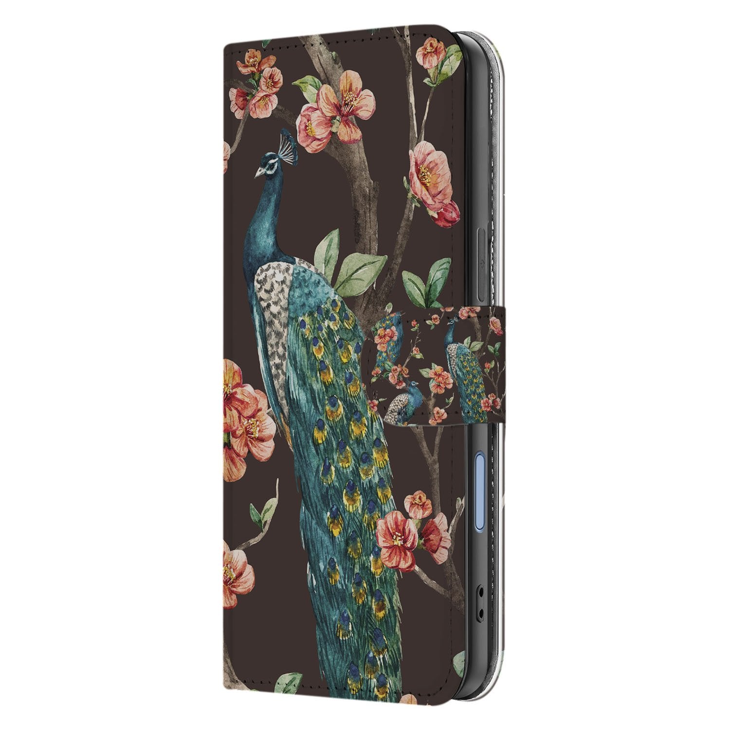 Pauw Met Bloemen Hoesje Voor iPhone 17 Bookcase Hoesje pauw bloemen design zijkant