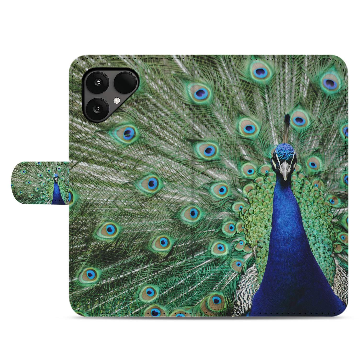 Pauwprint Fairphone 6 Book Case pauwprint groen blauw achterzijde