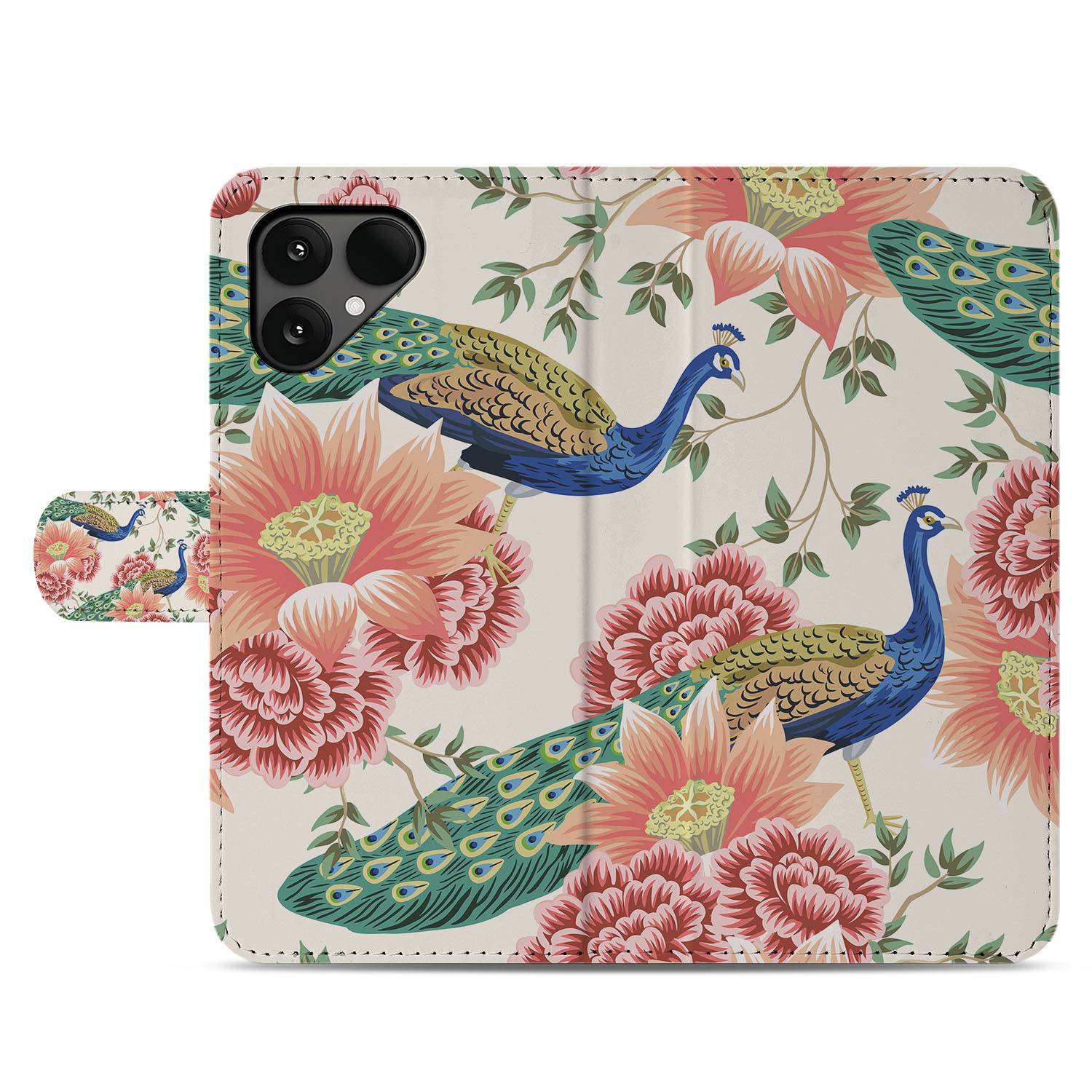 Pink Peacock Fairphone 6 Book Case pauwenverenprint roze voorkant