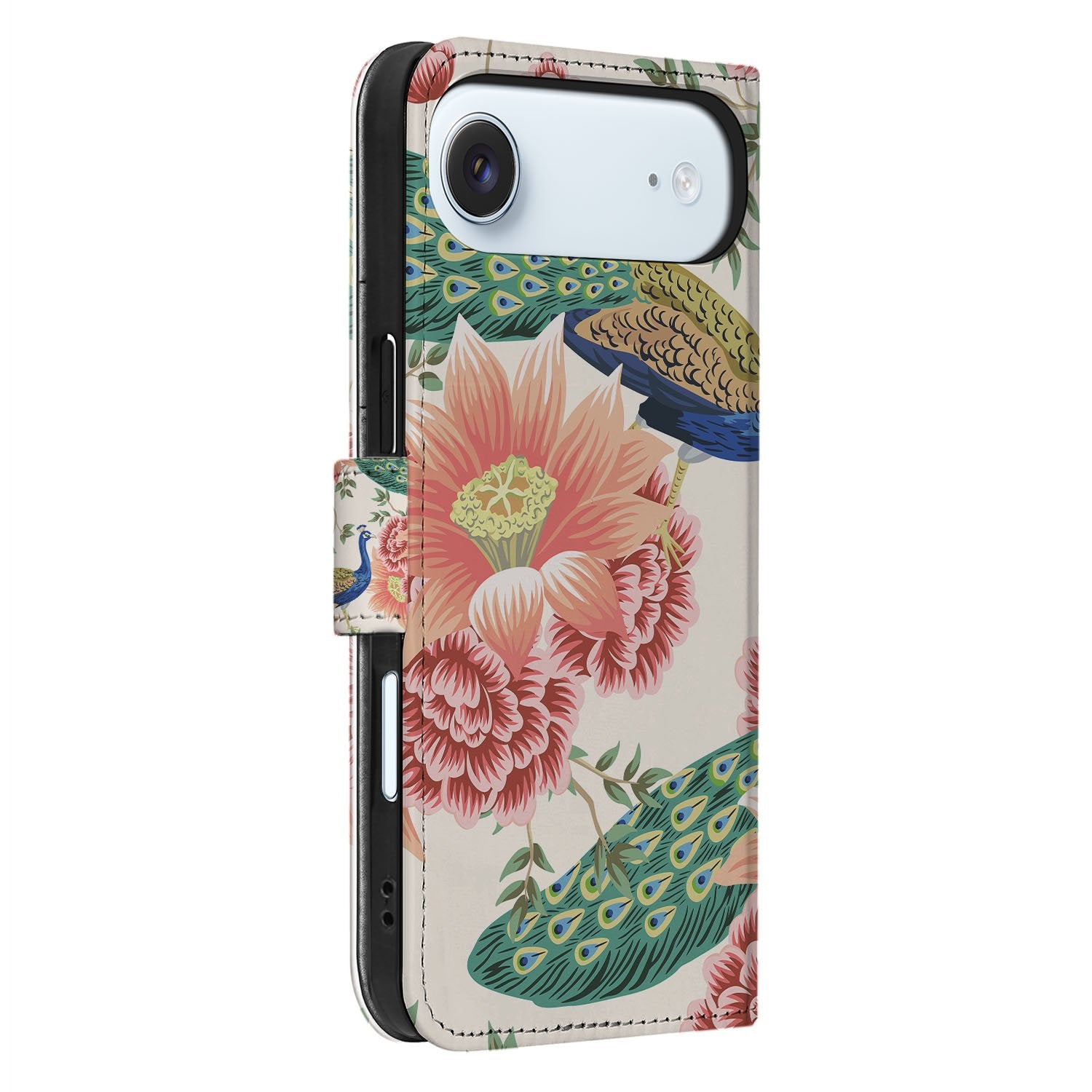 Apple iPhone Air Pink Peacock Hoesje Voor Apple iPhone Air | Book Case zijaanzicht kunstleer