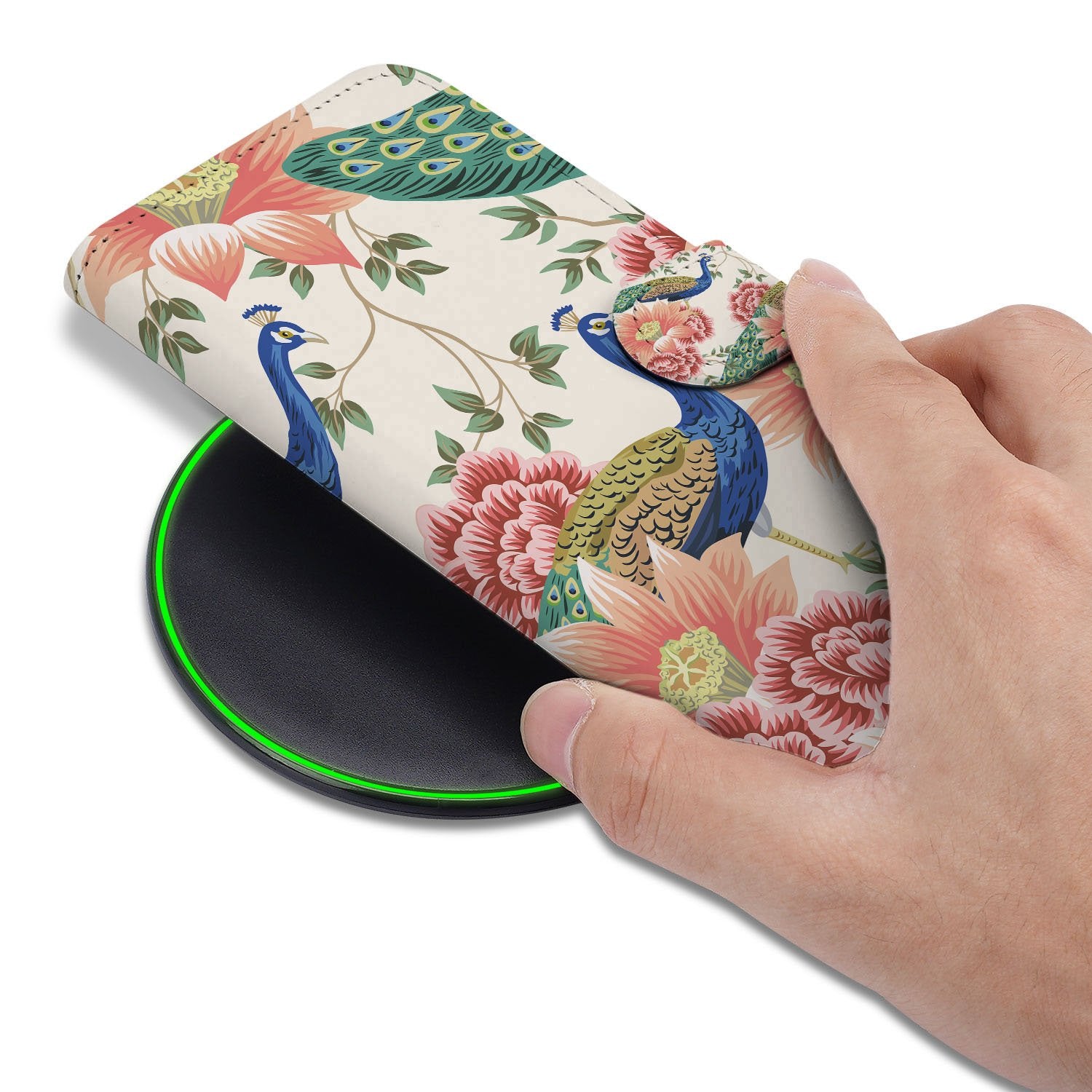 Apple iPhone 17 Pro Max Portemonnee Hoesje Pink Peacock bovenaanzicht