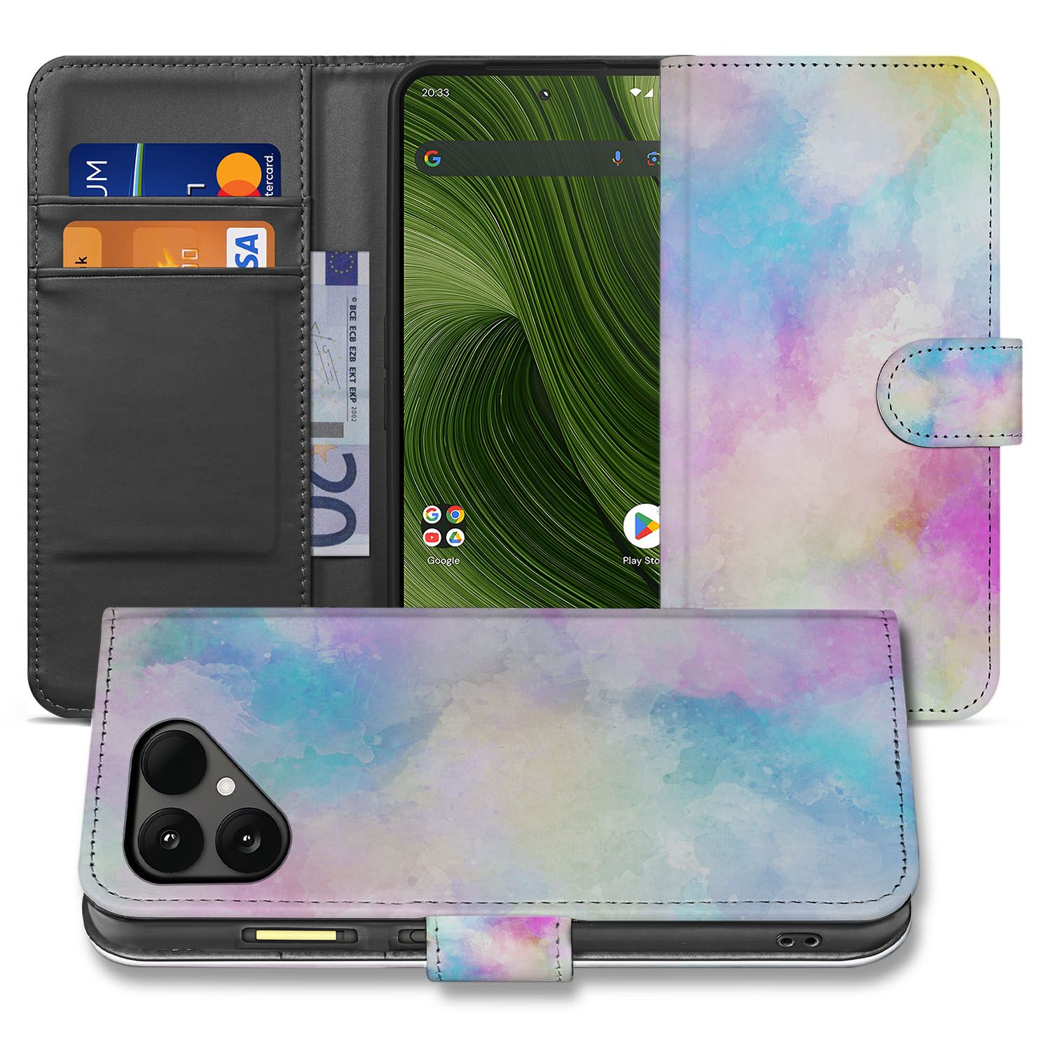 Portemonnee Hoesje Fairphone 6 Watercolor Light Pastel Waterverf Met Pasjeshouder voorkant binnenkant