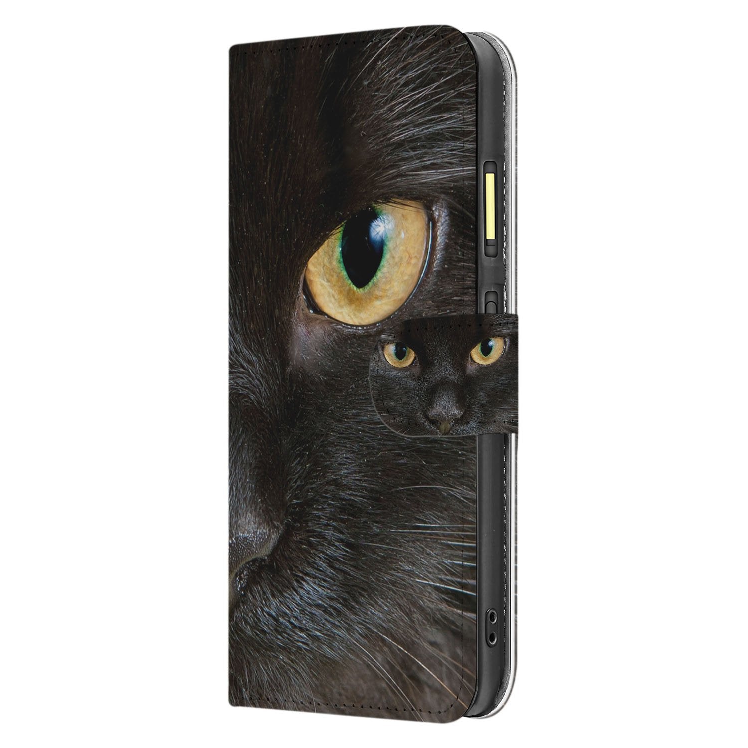 Portemonnee Hoesje Fairphone 6 Zwarte Kat book case zwart kattenontwerp zijaanzicht