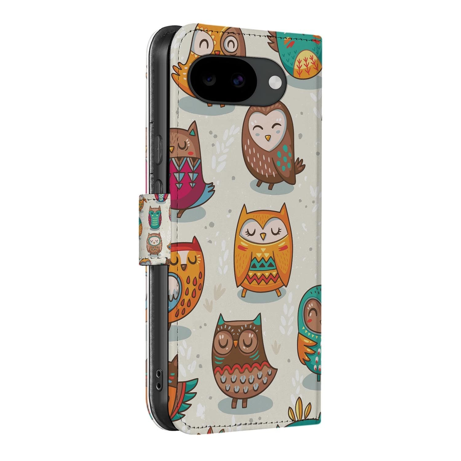 Bookcase hoesje Google Pixel 10a met Vrolijke Uilen print