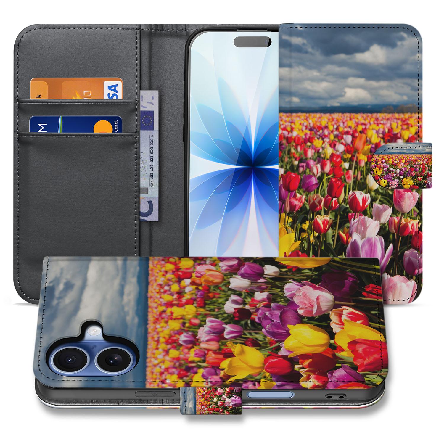 Portemonnee Hoesje iPhone 17 Tulpen Motief Kleurig Patroon designnaam voorkant