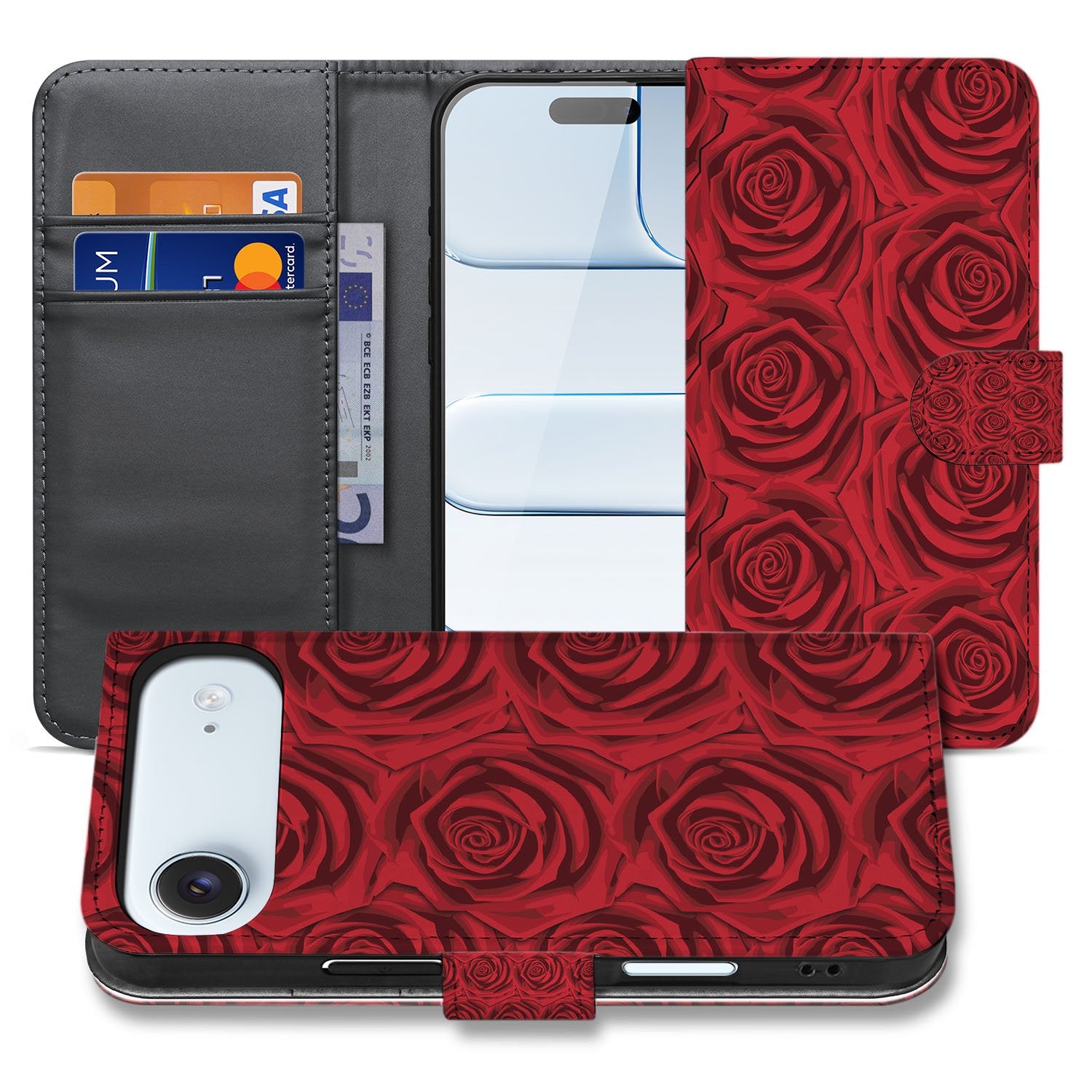 Red Roses Hoesje Voor iPhone Air Met Pasjeshouder Book Case voorkant en binnenzijde