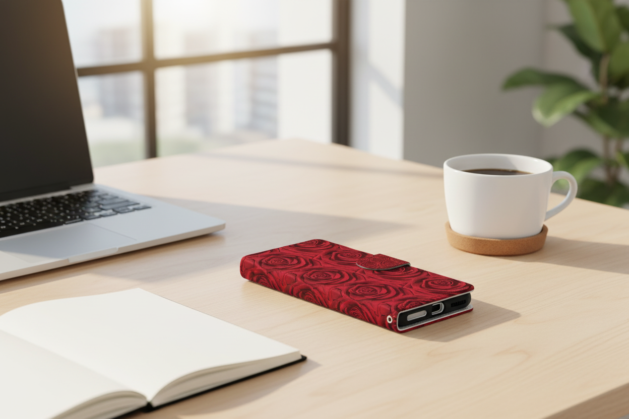 Red Roses Hoesje Voor iPhone Air Met Pasjeshouder Book Case bovenaanzicht