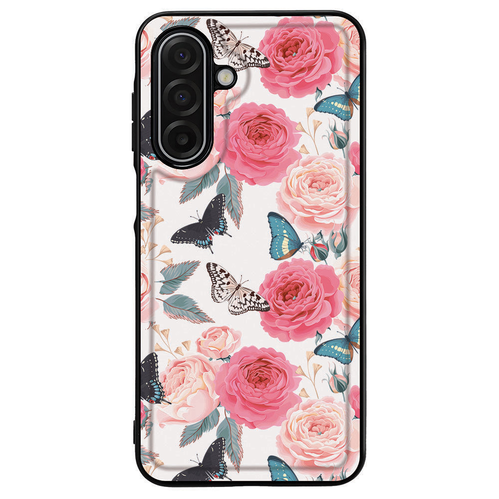 Samsung Galaxy A17 Telefoonhoesje Butterfly Roses achterkant