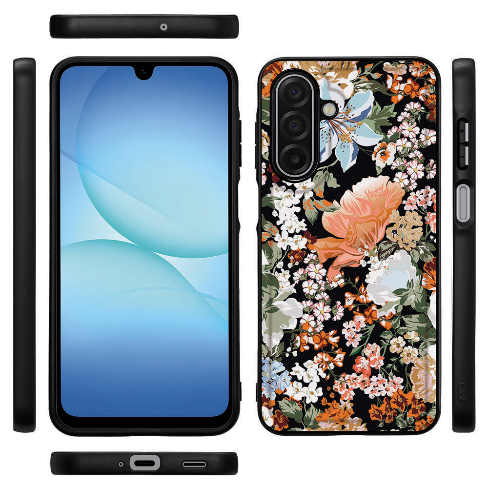 Samsung Galaxy A17 Dark Bloemen Beschermhoes TPU PU achterkant zijkanten voorkant