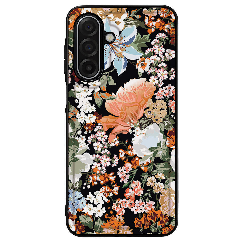 Samsung Galaxy A17 Dark Bloemen Beschermhoes TPU PU achterkant
