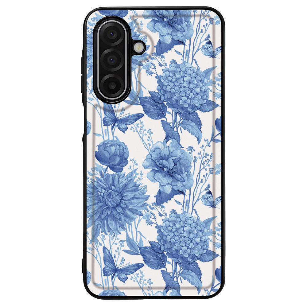 Samsung Galaxy A17 Flowers Blue Beschermhoes bloemen ontwerp aanzicht
