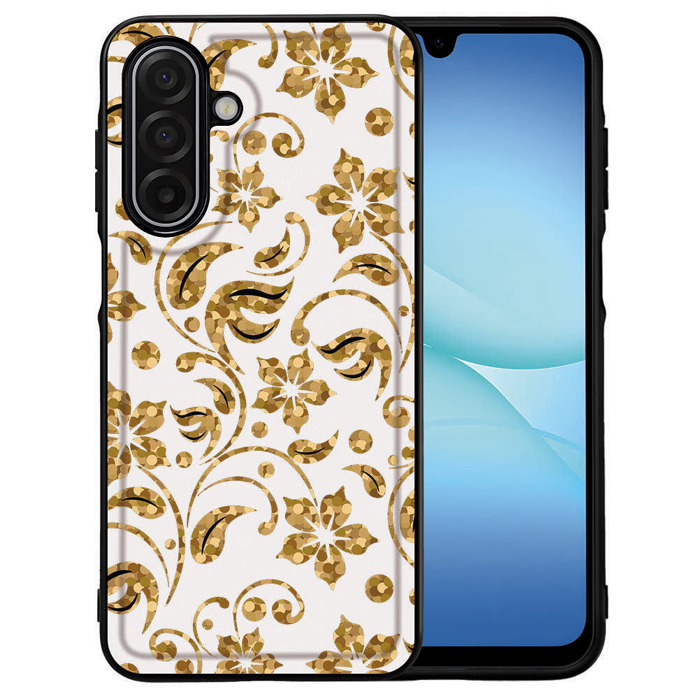 Samsung Galaxy A17 PU Kunstleer Hoesje Gouden Bloemen back cover gouden bloemenmotief