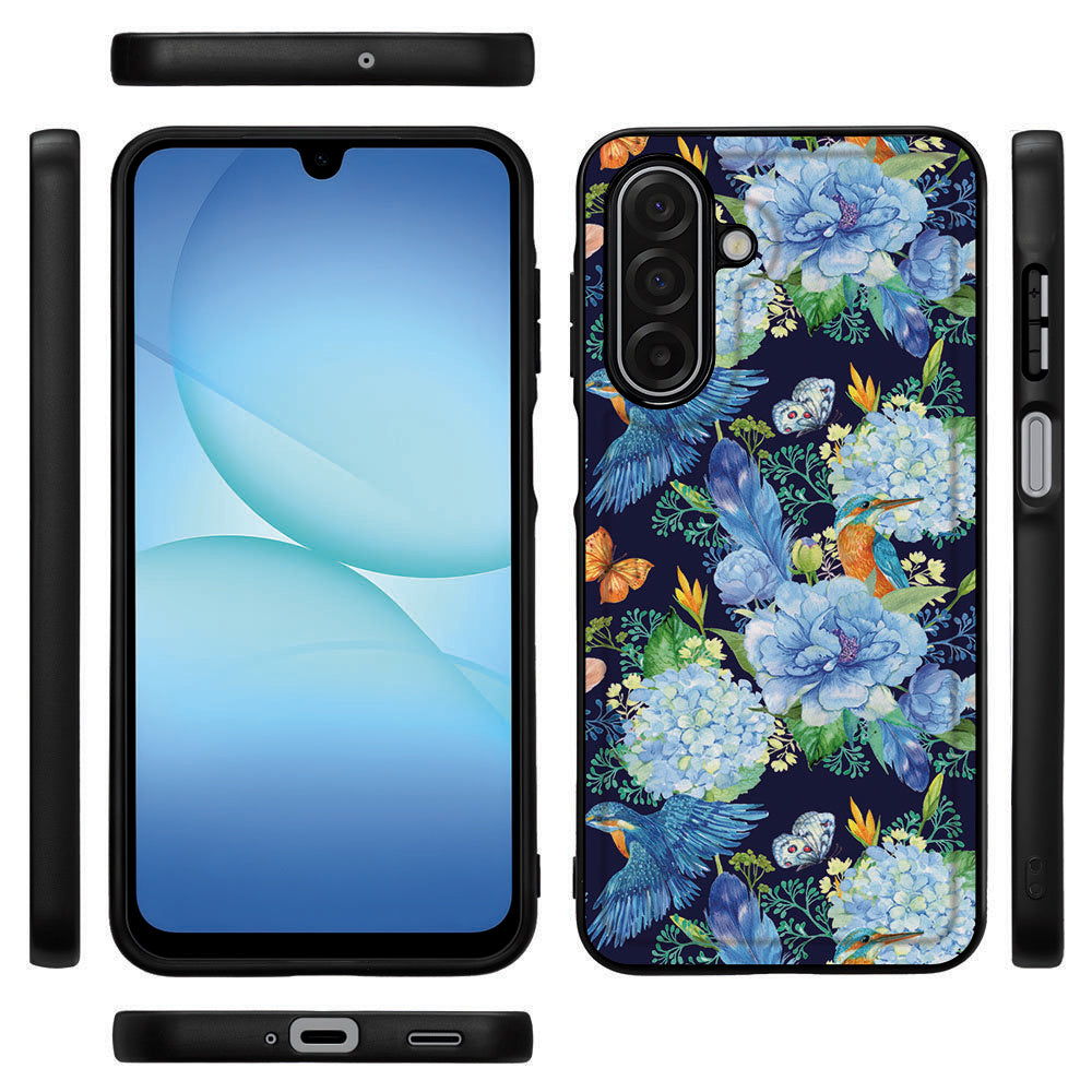 Telefoonhoesje Samsung Galaxy A17 IJsvogel bloemig ontwerp zijaanzicht