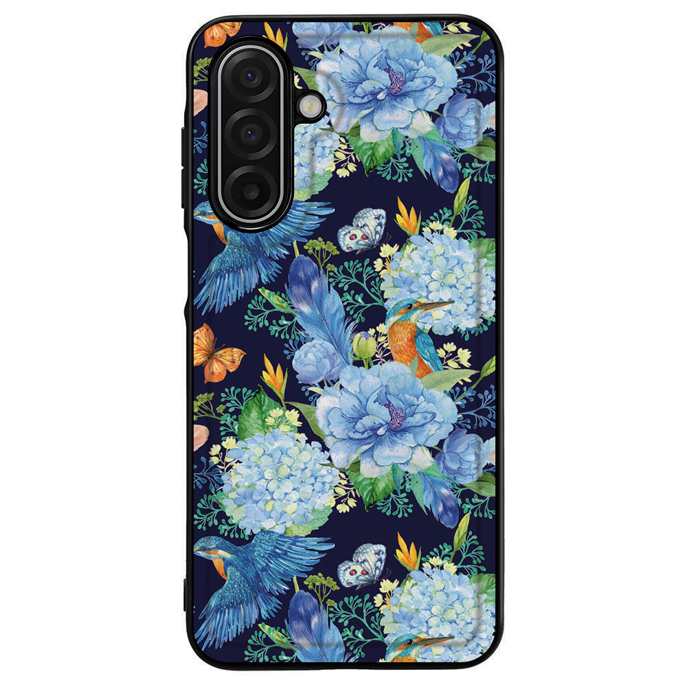 Telefoonhoesje Samsung Galaxy A17 IJsvogel bloemen vogels design achterkant