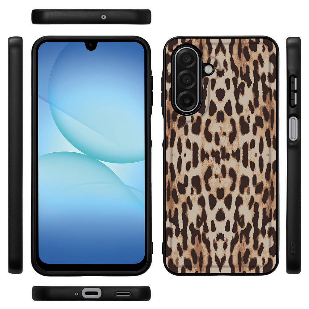 Samsung Galaxy A17 Leopard Hoesje zwart TPU randen PU kunstleer design voorkant achterkant zijkanten