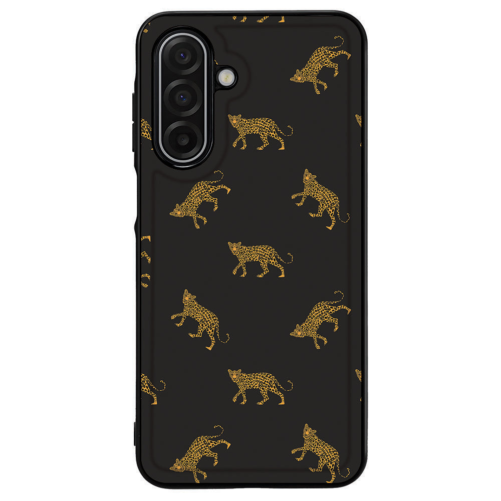 Leopards Samsung Galaxy A17 Back Cover ontwerp zwart met goudkleurige leopards