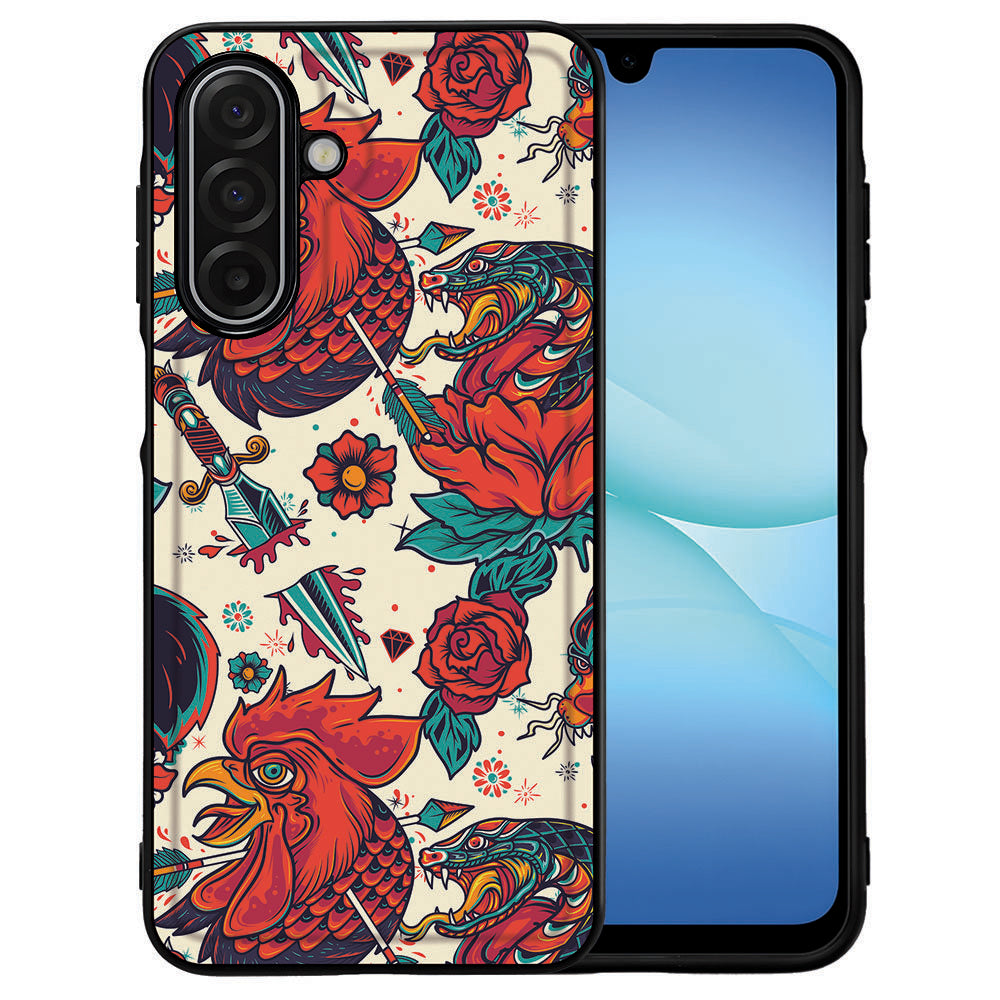 Old Skool Samsung Galaxy A17 Hoesje back cover rooster flowers design