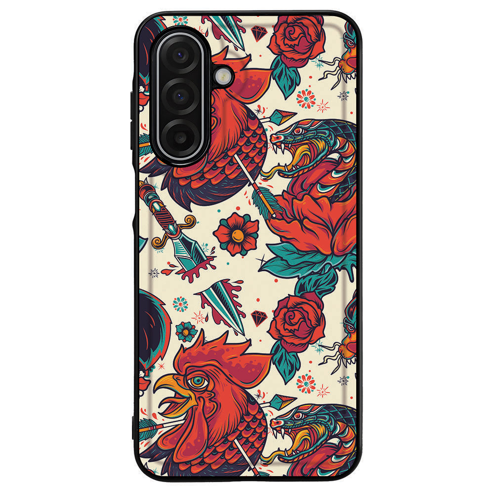 Old Skool Samsung Galaxy A17 | Hoesje back cover design rooster flower pattern