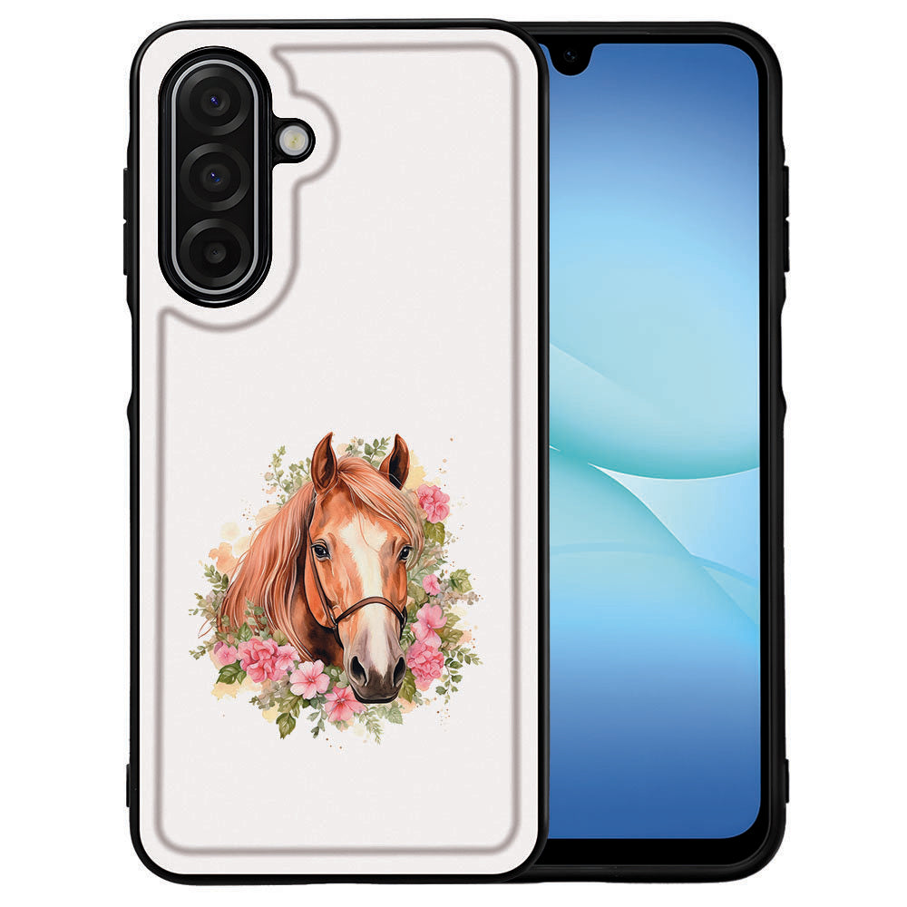 Samsung Galaxy A17 Paard TPU Hoesje Zwarte Randen PU Kunstleer Achterkant Bescherming ontwerp paarden hoofd aanzicht