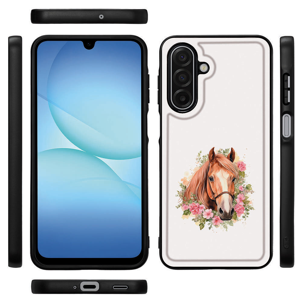 Samsung Galaxy A17 Paard TPU Hoesje Zwarte Randen PU Kunstleer Achterkant Bescherming paarden design voorzijde