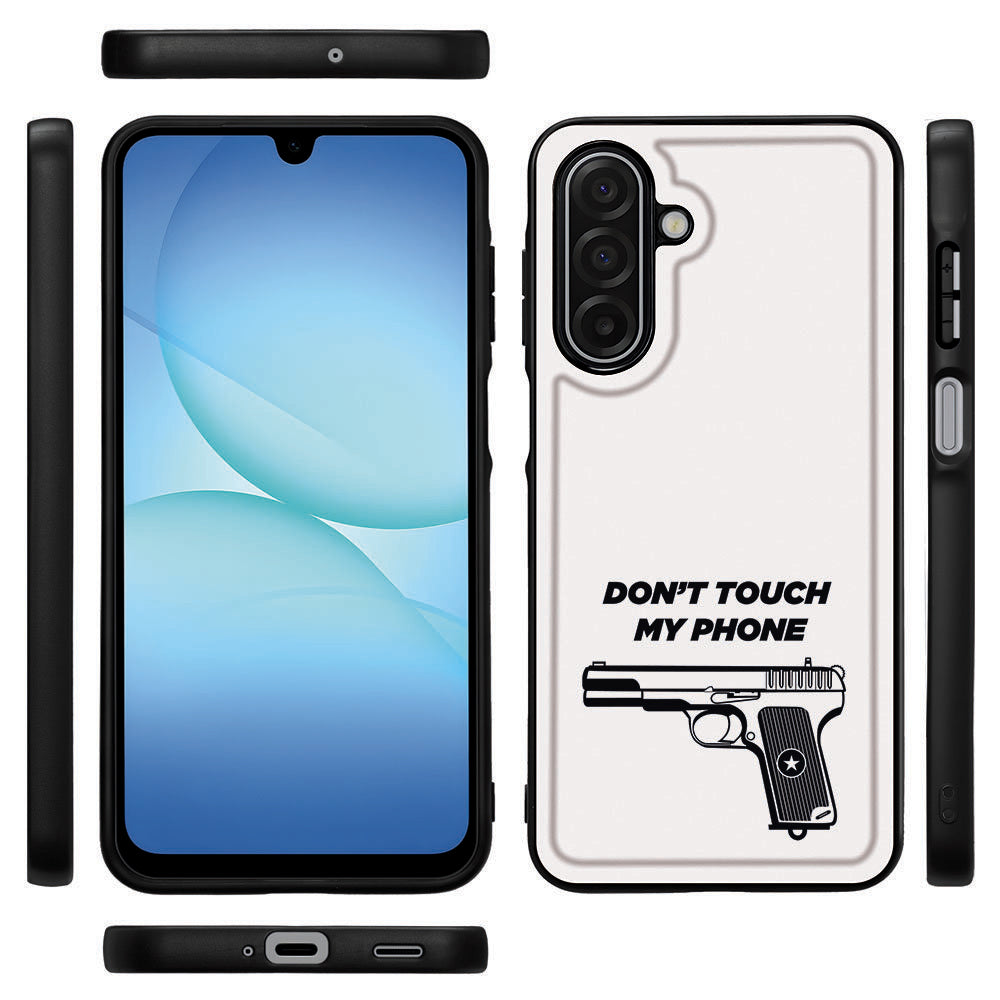 Samsung Galaxy A17 Dont Touch My Phone Pistool Grafisch Ontwerp Hoesje PU Kunstleer aanzicht