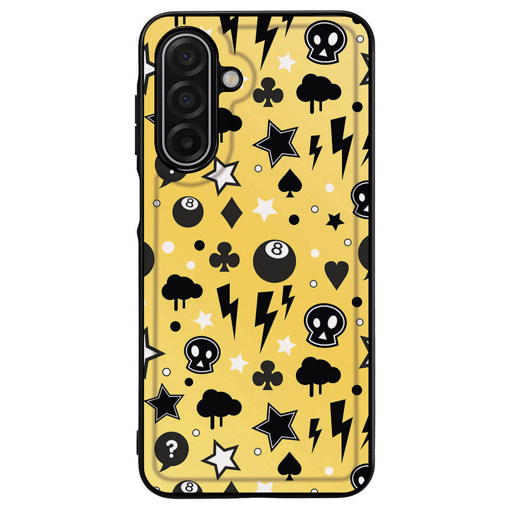 Samsung Galaxy A17 Punk Yellow hoesje design skulls sterren bliksem