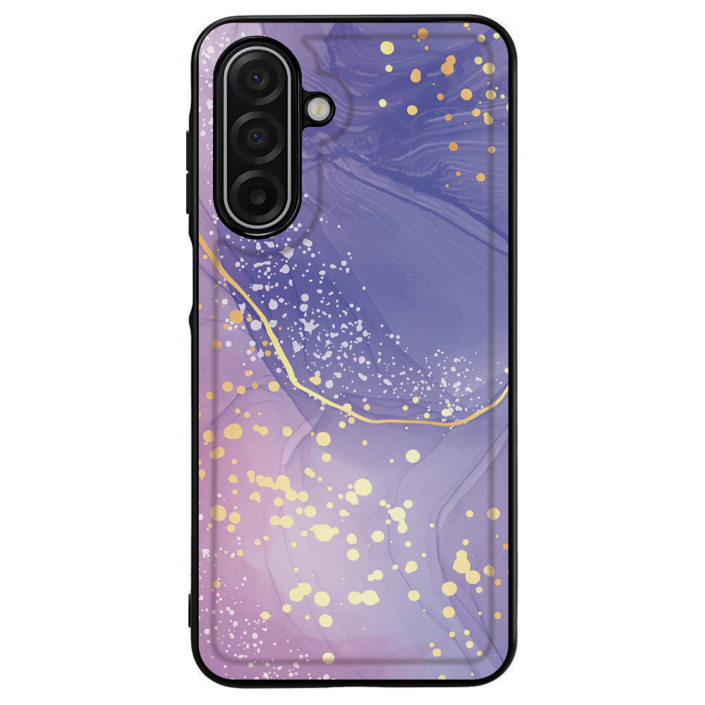Back Cover Samsung Galaxy A17 Watercolor Paars telefoonhoes design paarse golven met gouden stippen