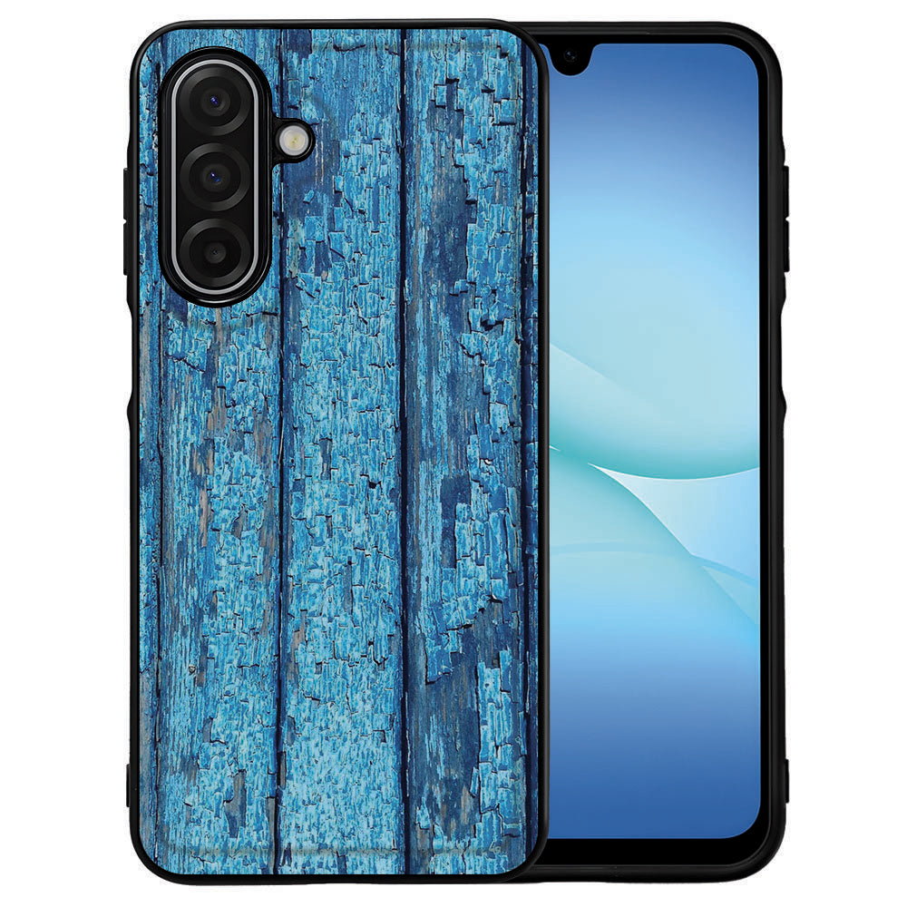 Wood Blue Samsung Galaxy A17 Beschermhoes TPU Randen PU Achterkant design hout blauw aanzicht