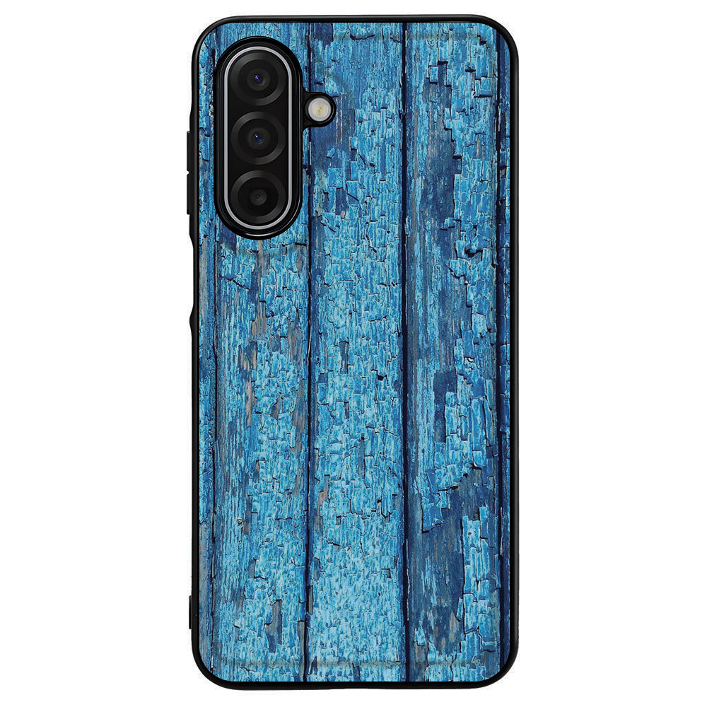 Wood Blue Samsung Galaxy A17 Beschermhoes TPU Randen PU Achterkant hout blauw achterkant