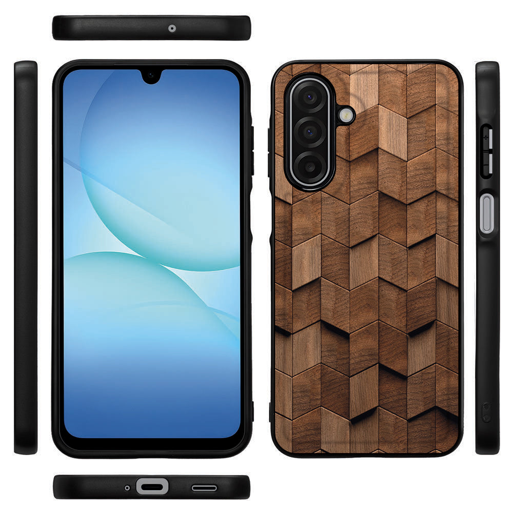 Wooden Cubes Samsung Galaxy A17 TPU Hoesje Met PU Achterkant Voor Luxe Bescherming back cover design houten blokken aanzicht