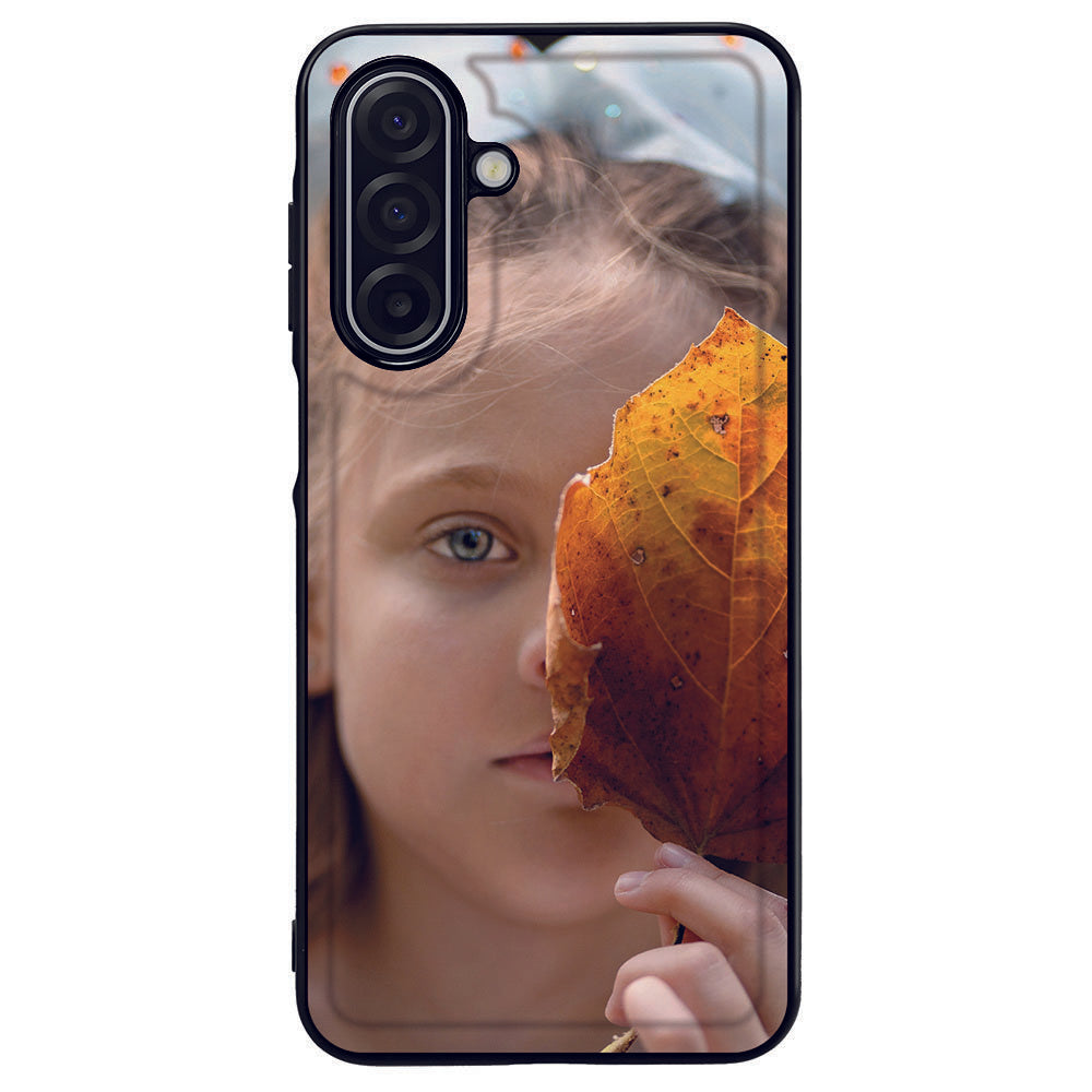 Samsung Galaxy A17 Back Cover Hoesje Maken met Foto | Luxe Kunstleer meisje bladeren voorkant