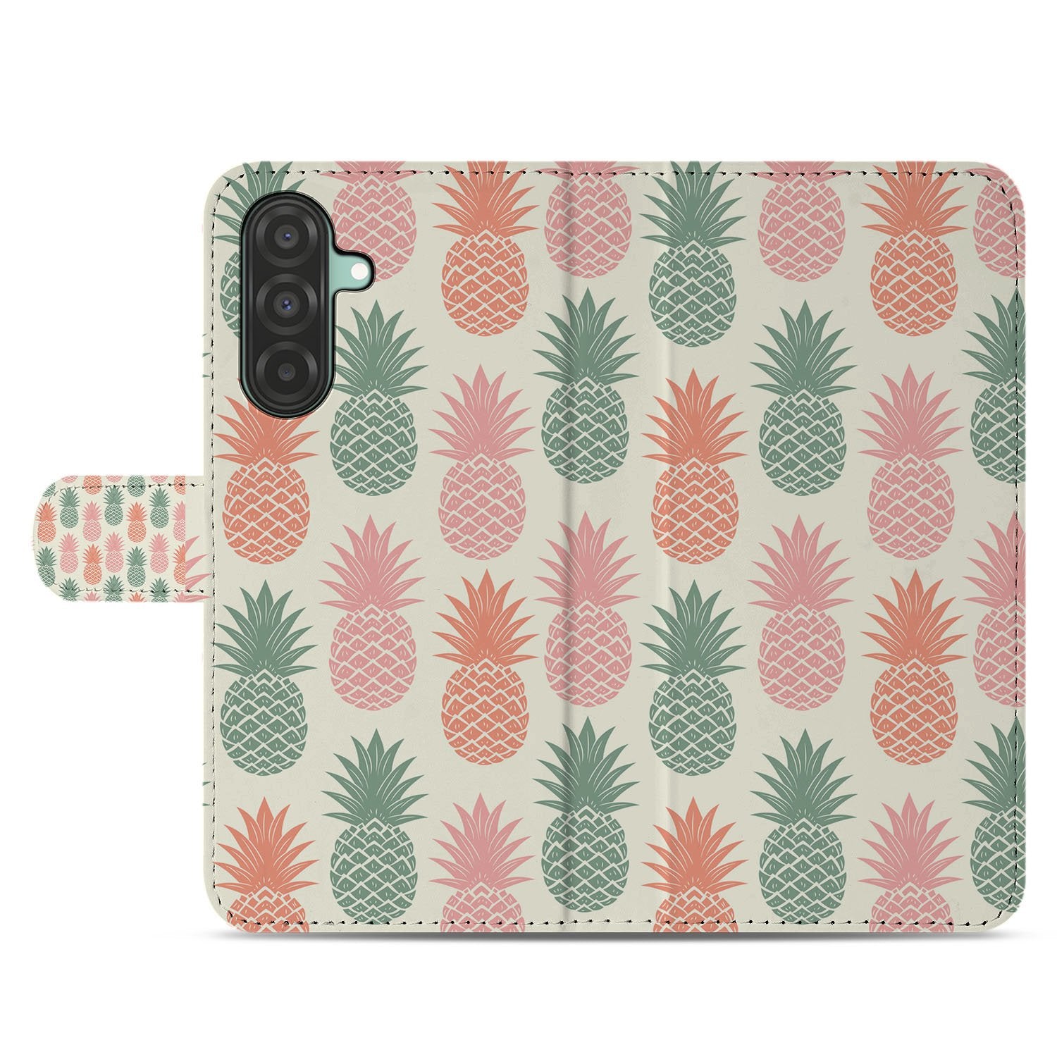 Samsung Galaxy A17 Book Cover Ananas Roze Rood Groen Met Pasjes