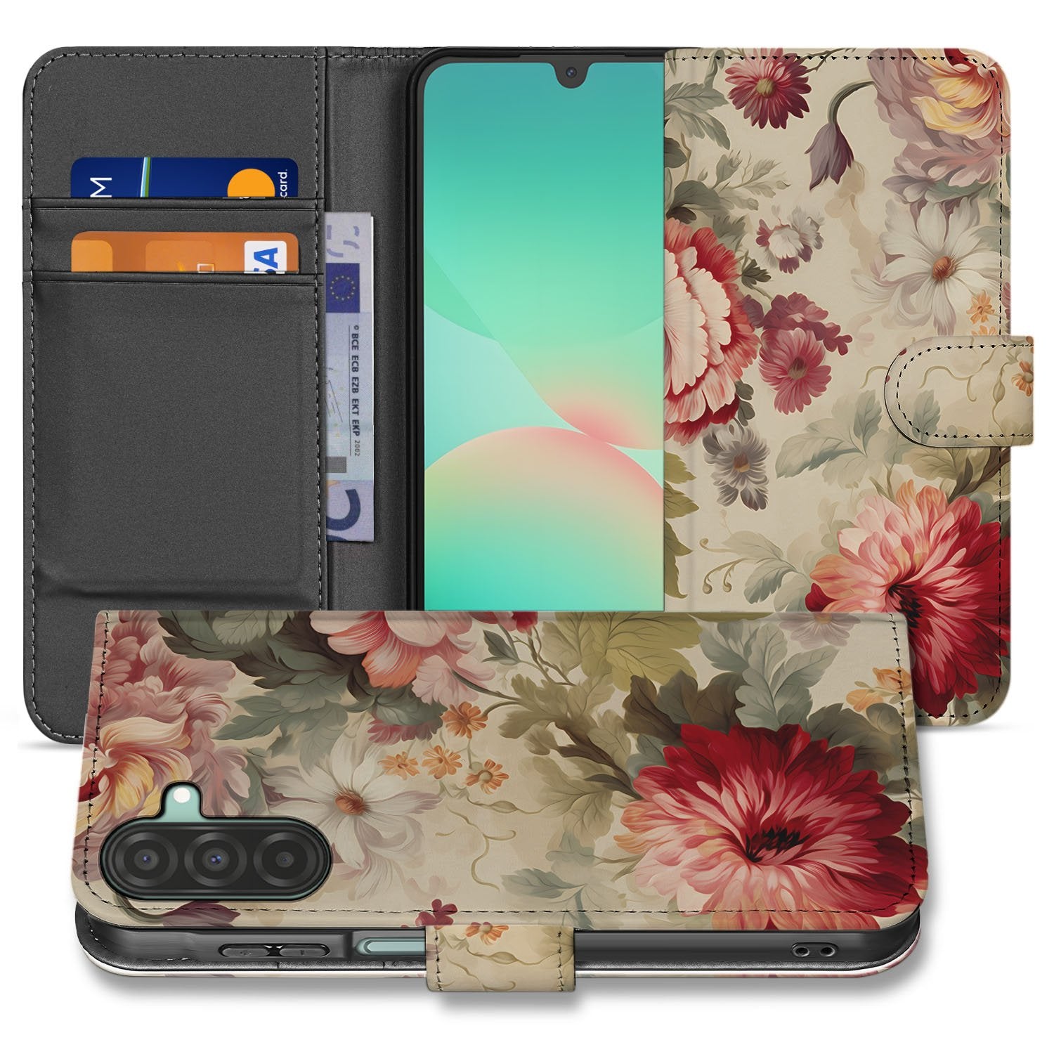 Samsung Galaxy A17 Bloemen Portemonnee Hoesje PU Leer 3 Pasjes