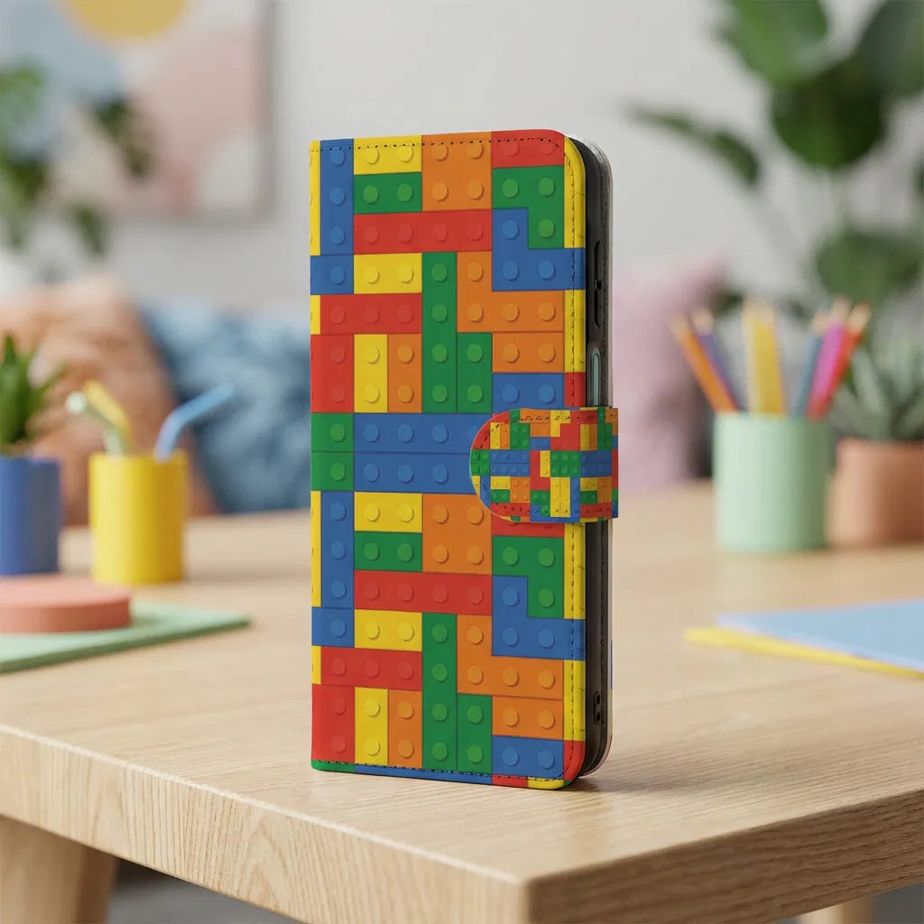 Samsung Galaxy A17 Hoesje Blokken Design Met 3 Pasjes Kleurrijk