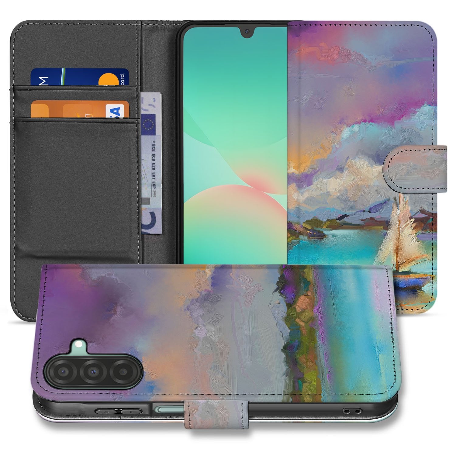 Samsung Galaxy A17 Bookcase Hoes Kunstleer Paars Blauw Groen