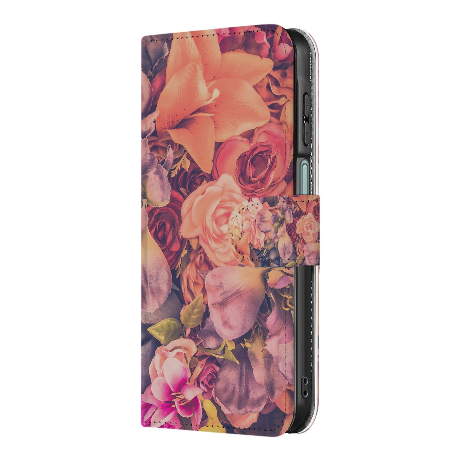 Samsung Galaxy A17 Boekhoesje Bloemen Met 3 Pasjes Roze Oranje Paars