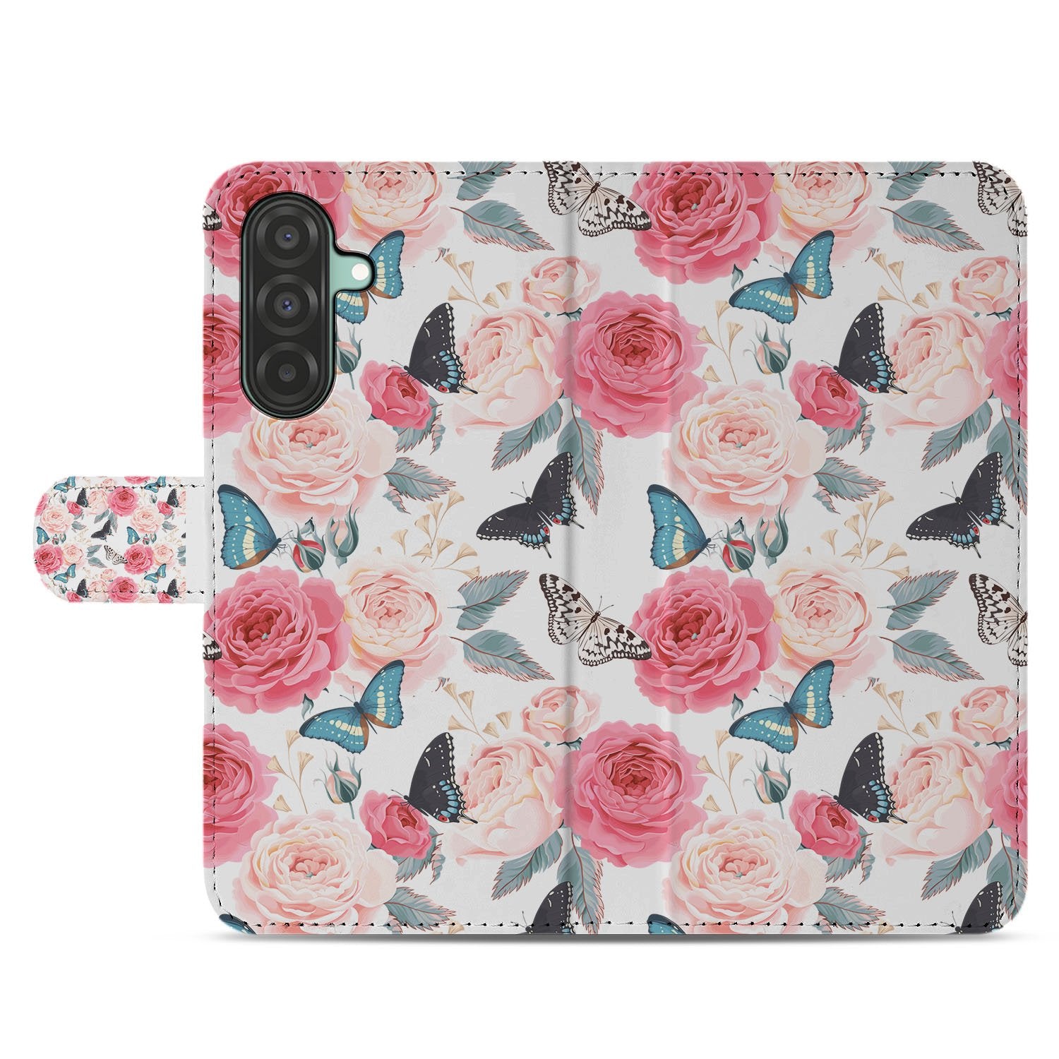 Samsung Galaxy A17 Bookcase Hoesje Roze Butterfly Roses Met Pasjes