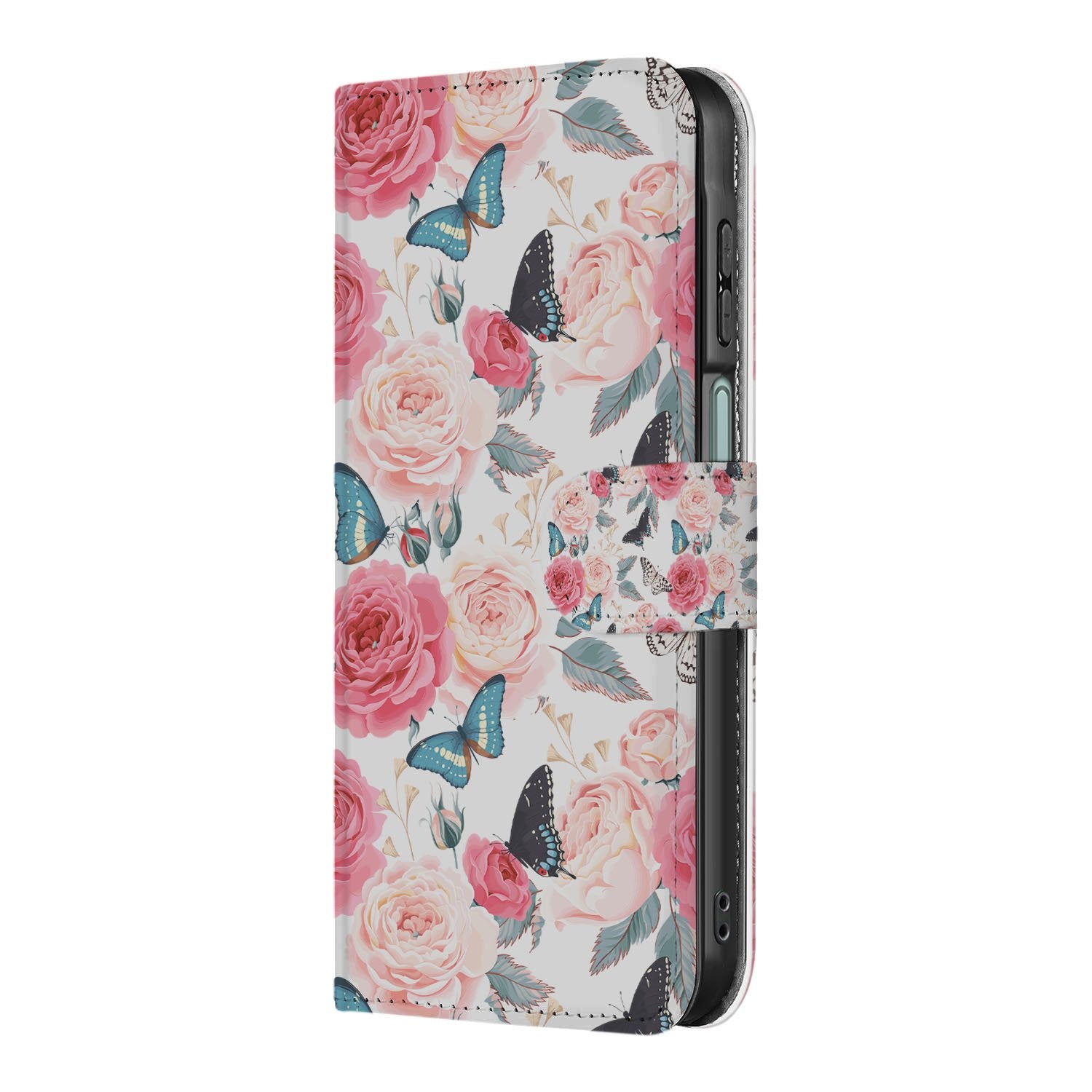 Samsung Galaxy A17 Bookcase Hoesje Roze Butterfly Roses Met Pasjes