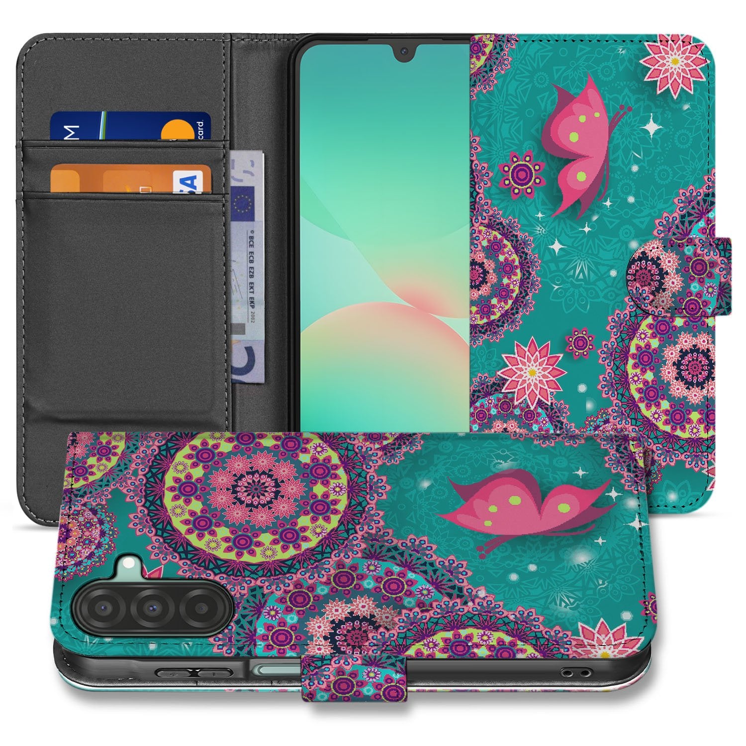 Samsung Galaxy A17 Bookstyle Hoesje Met Pasjes Cirkels en Vlinders