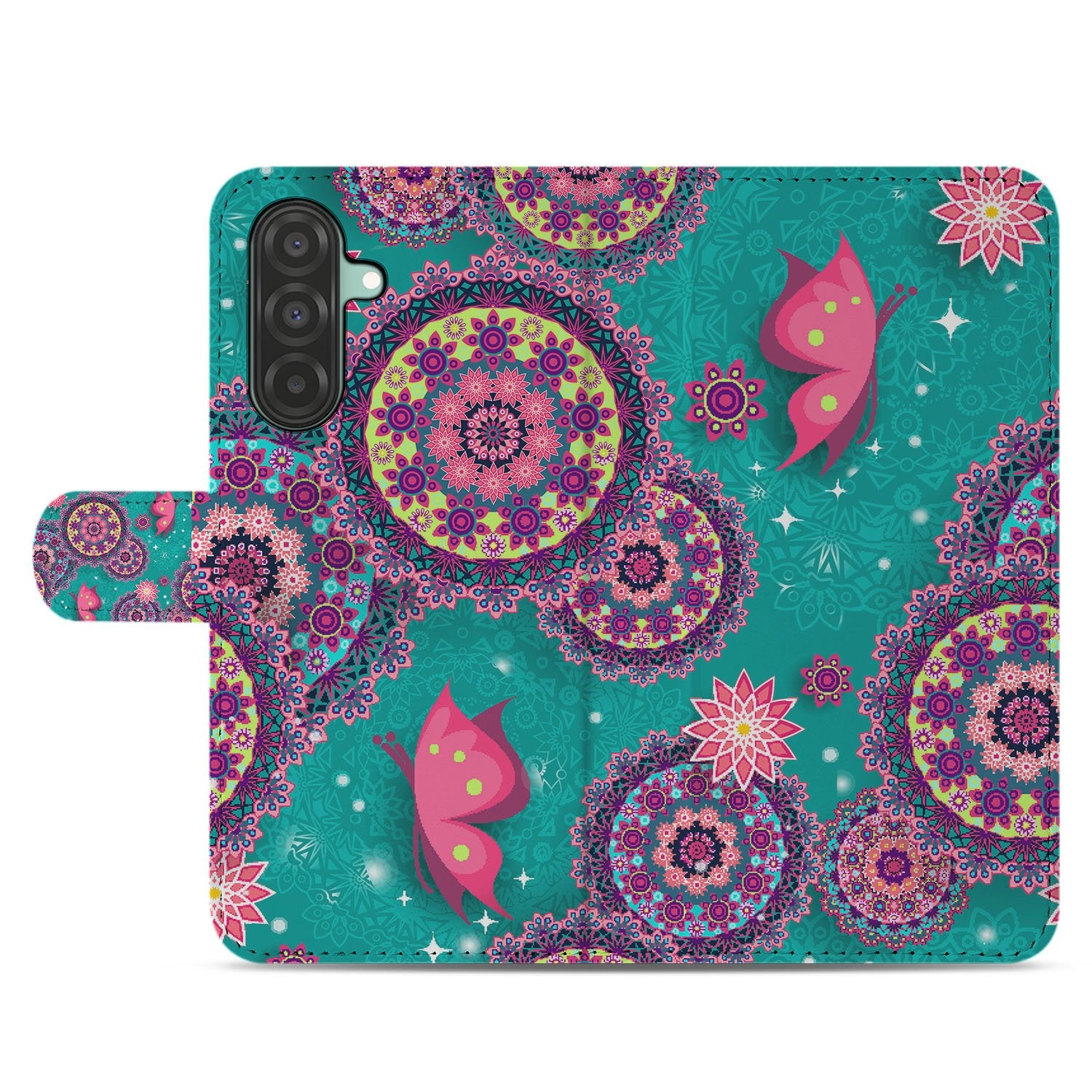 Samsung Galaxy A17 Bookstyle Hoesje Met Pasjes Cirkels en Vlinders