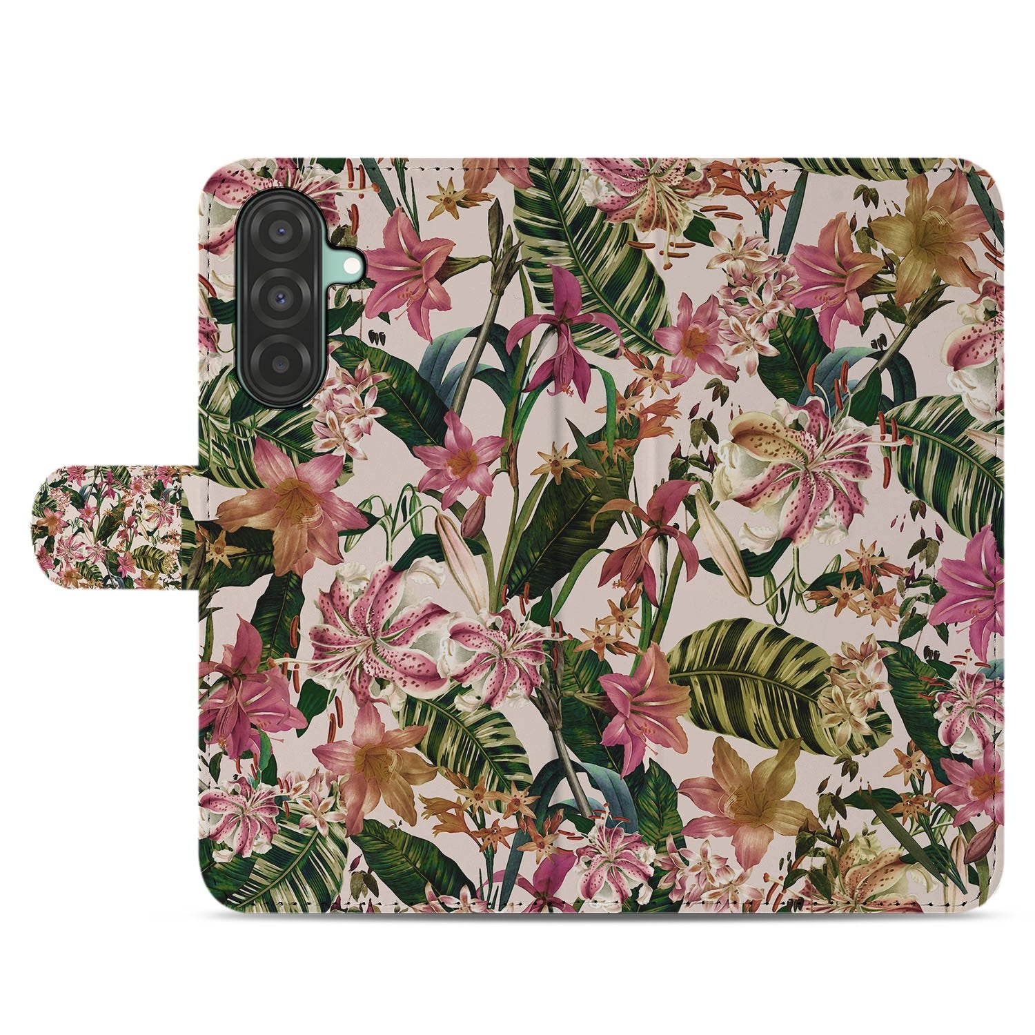 Samsung Galaxy A17 Bookcase Hoesje Paars Wit Flowers Met Pasjesvak