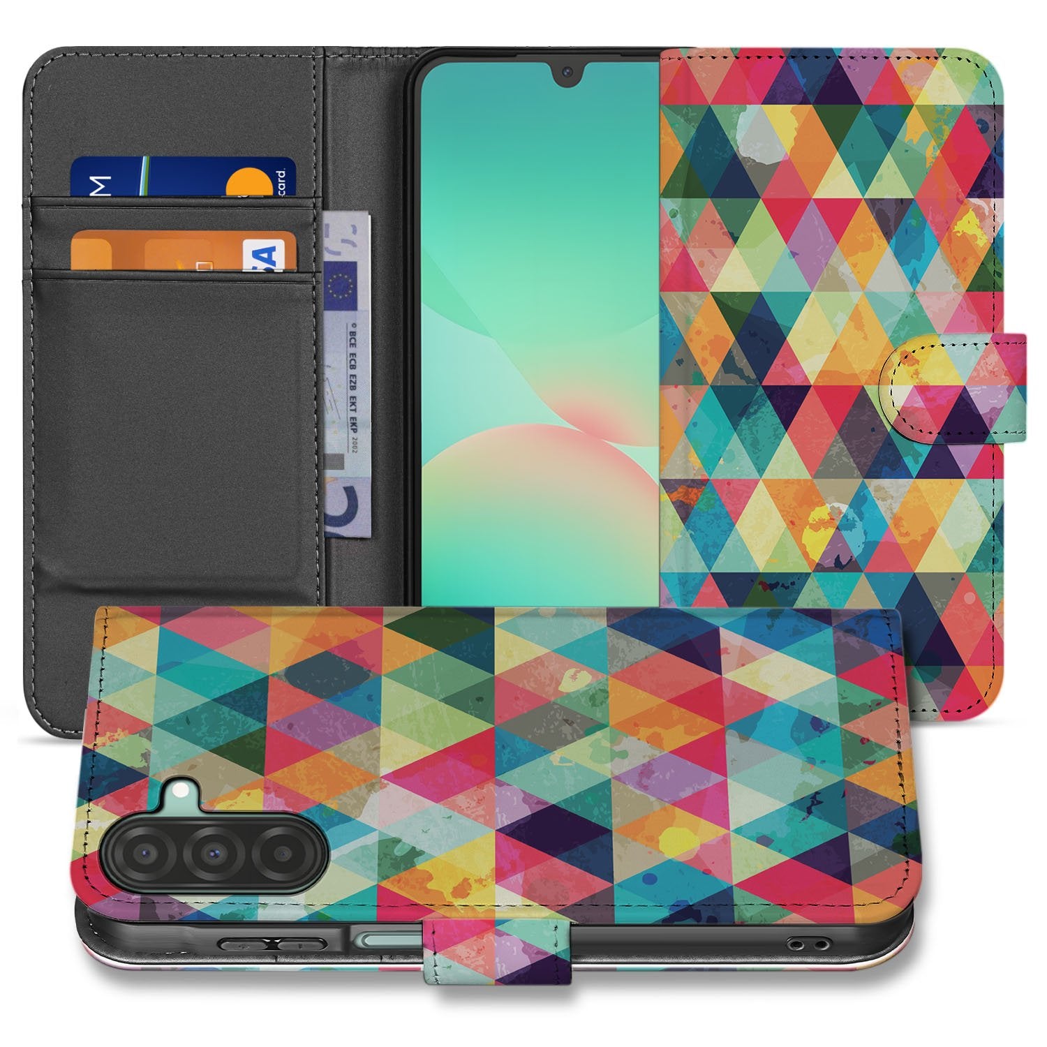 Samsung Galaxy A17 Bookcase Hoesje Geruit Regenboog Met 3 Pasjes