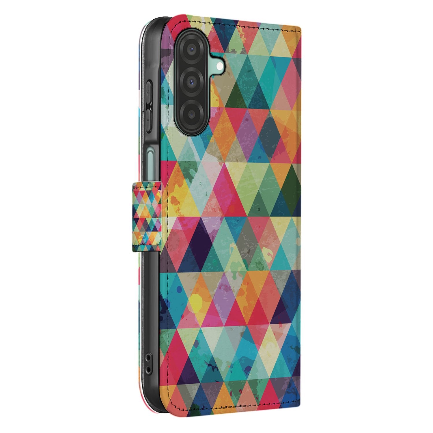 Samsung Galaxy A17 Bookcase Hoesje Geruit Regenboog Met 3 Pasjes